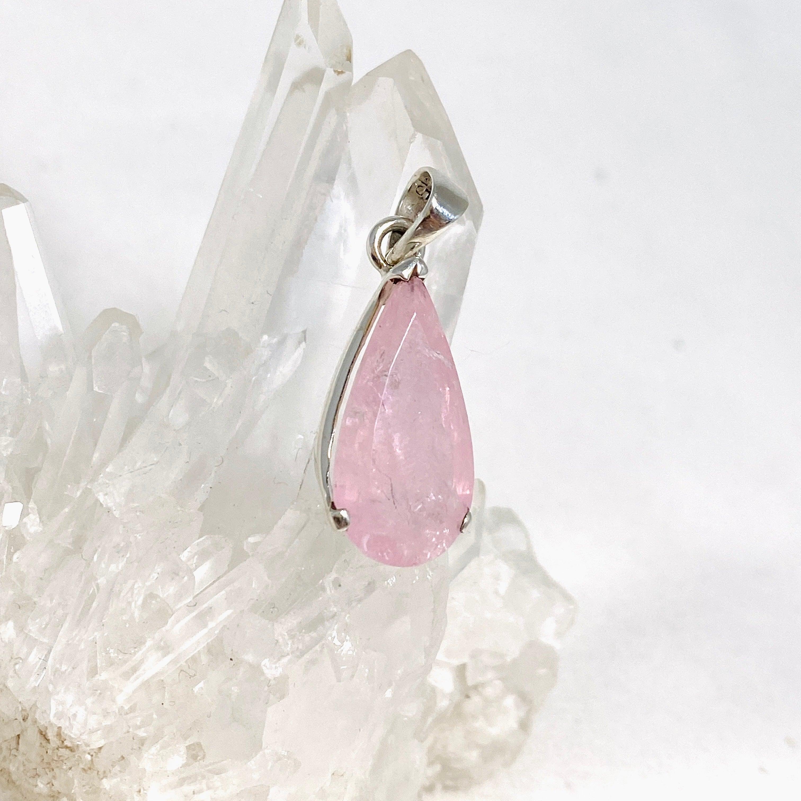 Morganite Faceted Teardrop Pendant Necklace PPGJ681 - Elegant Rose Quartz Jewelry for Women, Perfect for Weddings, Anniversaries & Valentine's Day Gifts