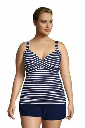 Lands' End Women's Wrap Underwire Tankini Top Swimsuit - Comfortable Swimwear for Beach, Pool & Vacation | Plus Size Options Available