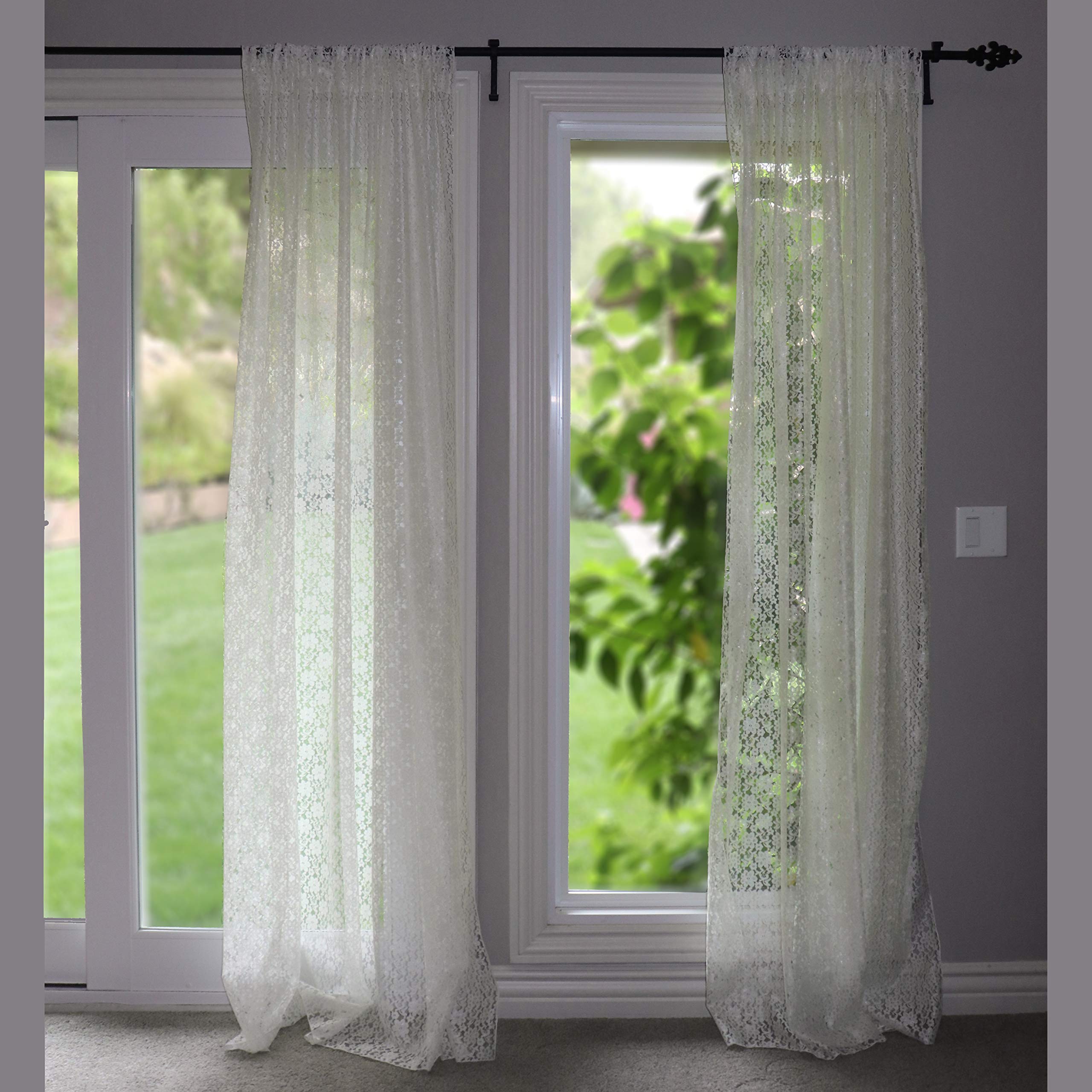 Floral Lace Window Curtain Panel - Ivory Sheer Lace for Bedroom & Kitchen Decor