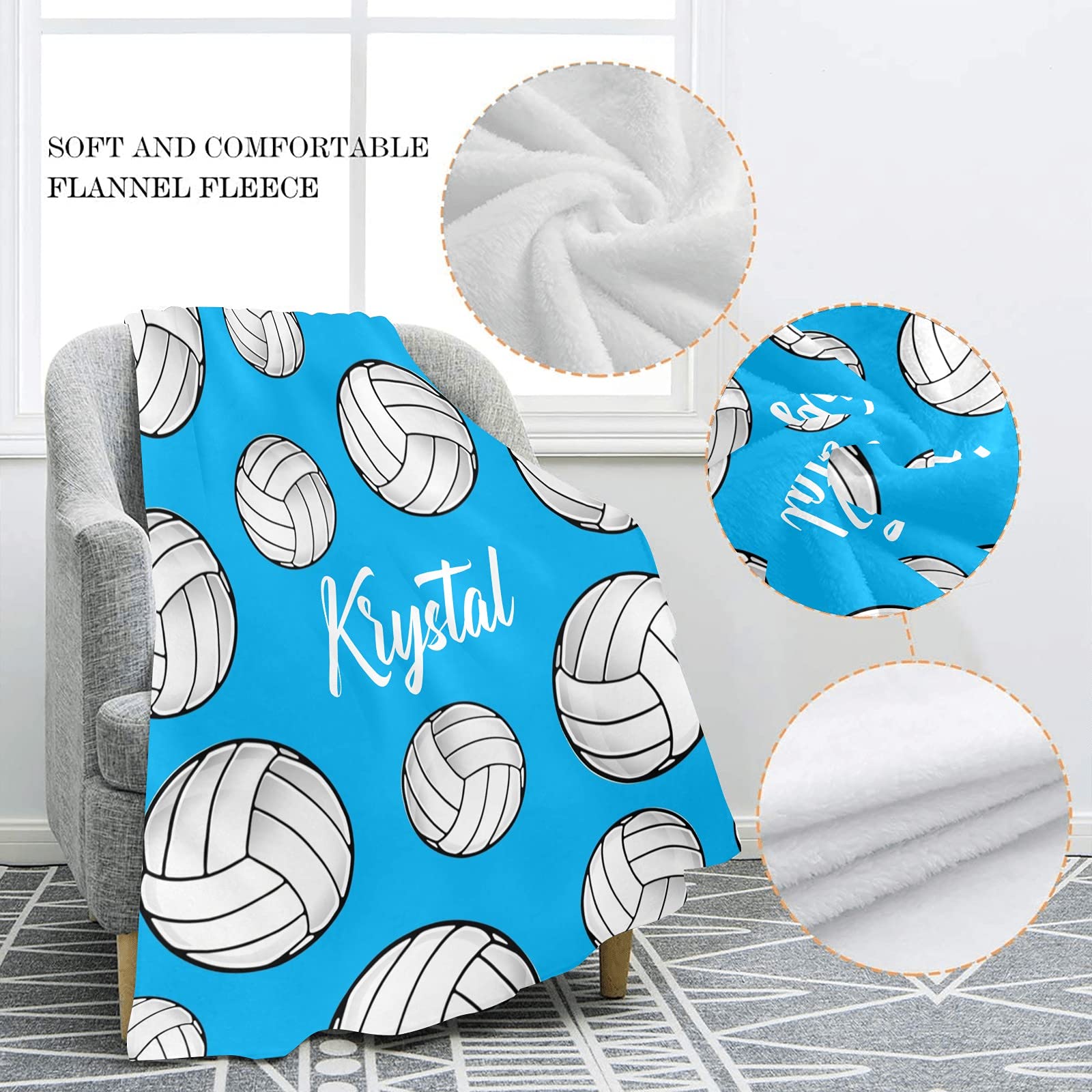 Personalized Volleyball Fleece Blanket - Custom Name Soft Cozy Throw for Sports Fans - 50x60 Inch - Perfect for Couch, Bed, Travel, Camping & Gifts