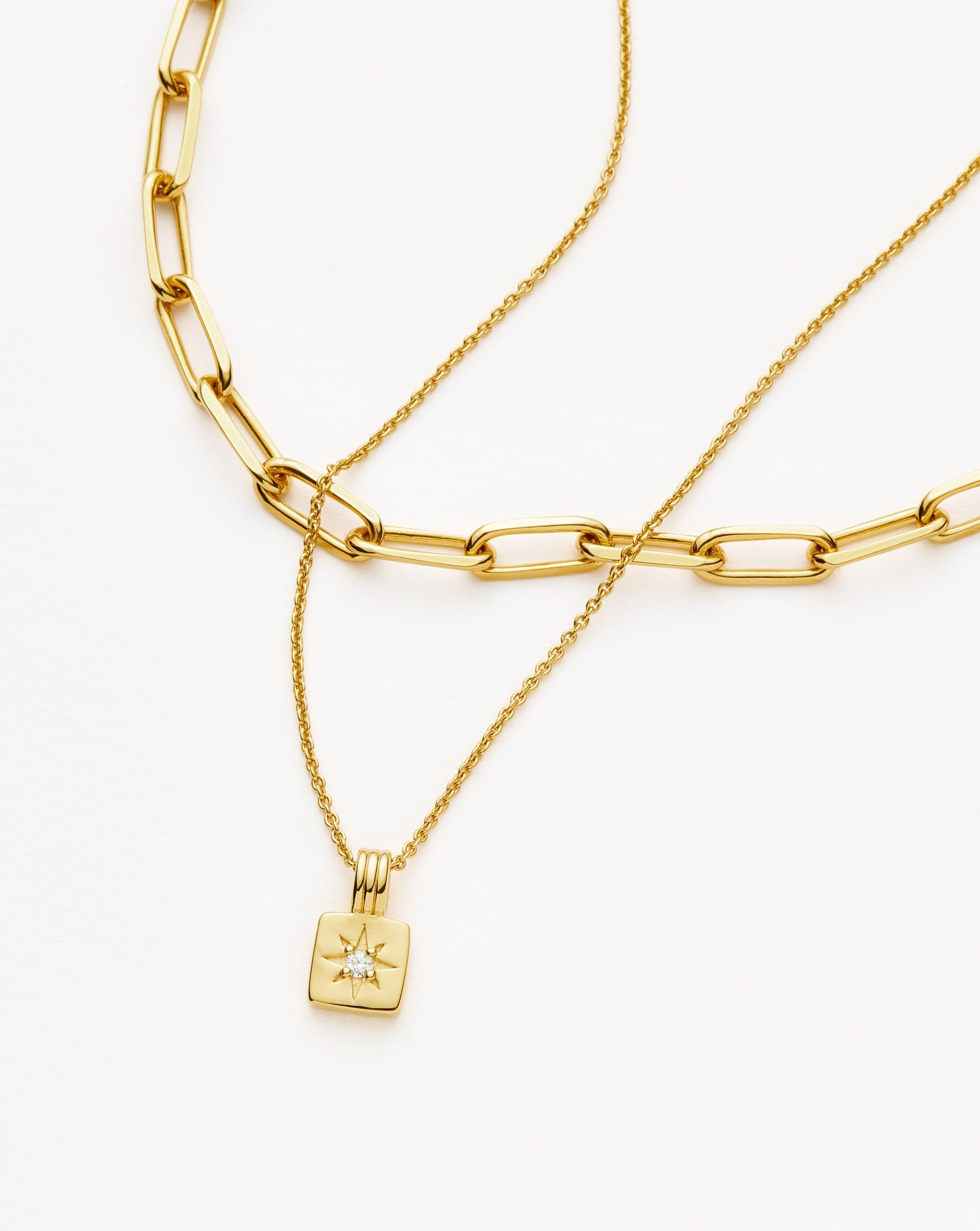 Star Ridge & Paperclip Chain Necklace Set - 18k Gold Vermeil Cubic Zirconia Jewelry for Women | Elegant Layered Necklace for Date Night, Wedding, Party & Everyday Wear