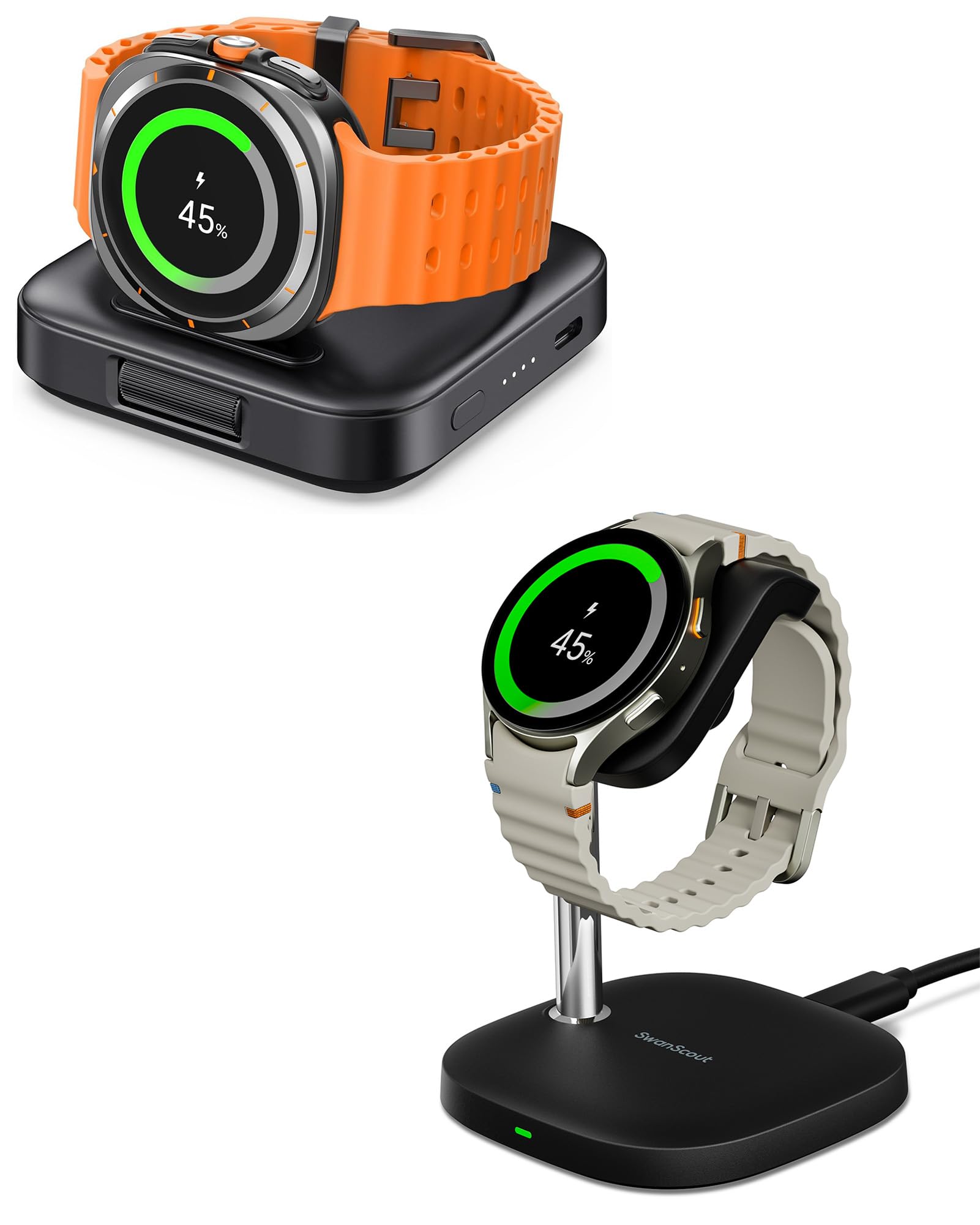 Portable Watch Charger Stand for Samsung Galaxy Watch 5/4/3 - Fast Magnetic Charging Dock for Samsung Watch Active 2/1 & SwanScout - Perfect for Travel, Office & Nightstand Charging