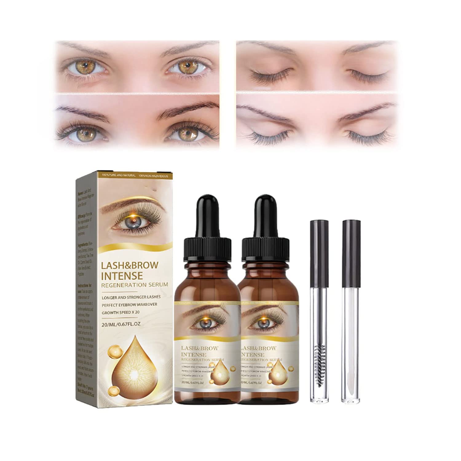 Lash & Eyebrow Growth Serum - Eyelash & Brow Enhancer for Thicker, Longer Lashes & Brows - Natural Regenerating Formula - 2 Pack - Perfect for Daily Use & Nighttime Routine