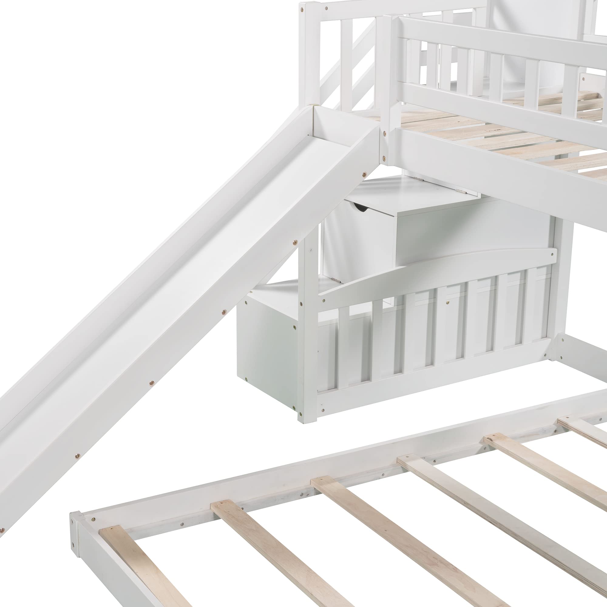 Twin Size Low Loft Bed with Convertible Slide - Twin over Twin Bunk Bed with 2 Drawers & Stairs for Kids, Boys & Girls | Space-Saving Kids Bedroom Furniture for Small Rooms & Shared Sibling Spaces