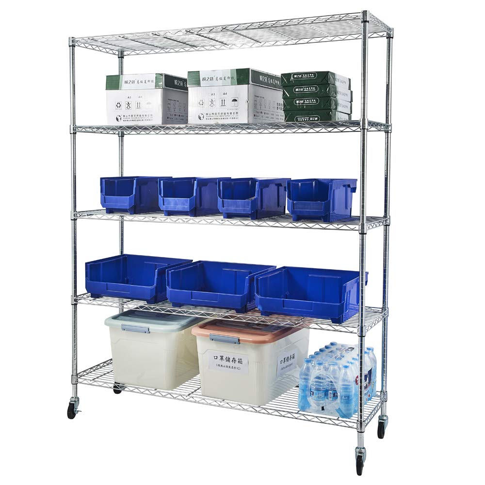 5-Tier Adjustable Metal Storage Shelf - Heavy Duty Wire Shelving Unit for Pantry, Closet, Kitchen, Laundry & Bathroom Organization - Space Saving Storage Rack (Silver) - Perfect for Home, Office & Garage Storage Solutions