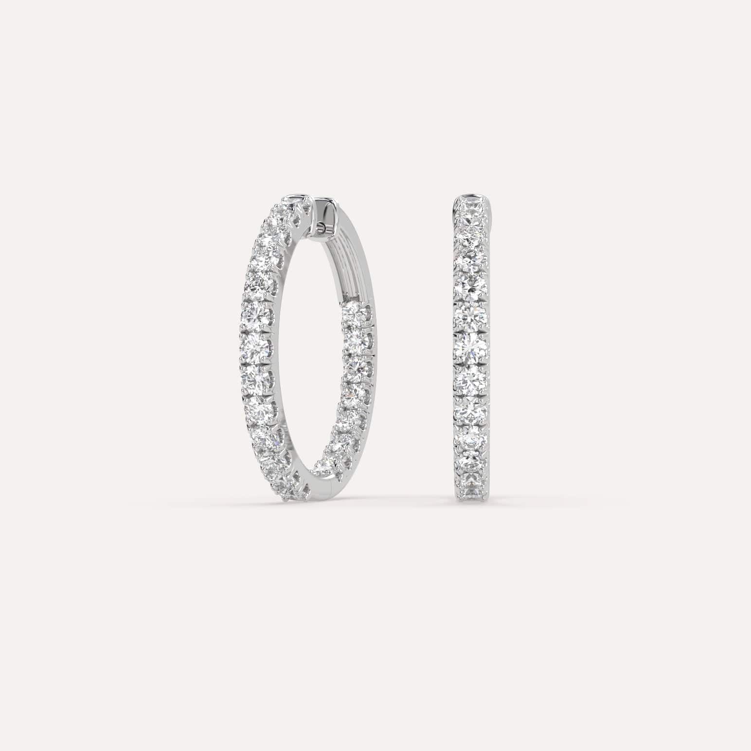 2 Carat Diamond Hoop Earrings for Women - 14K White Gold Classic Circle Earrings - Perfect for Weddings, Parties & Everyday Elegance