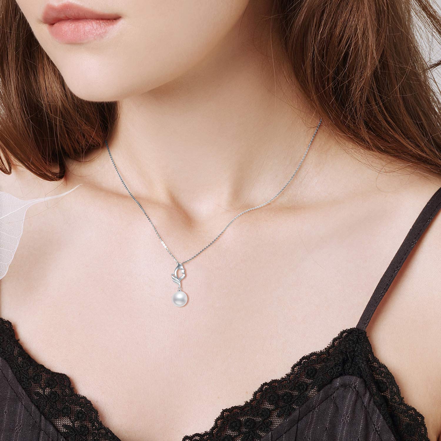 14K Solid Gold Pearl Necklace for Women - Elegant White Gold Heart Wave Pendant, Valentine's Day Jewelry Gift for Her, Mom, Wife - Perfect for Birthday, Anniversary & Special Occasions (16