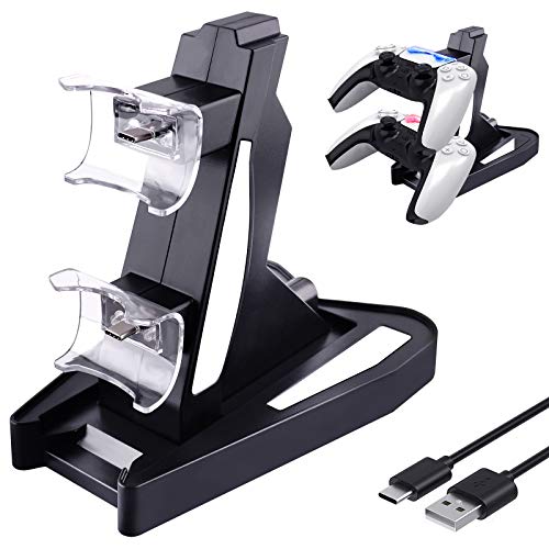 MetaTze PS5 Controller Charger Station - Dual USB-C Fast Charging Dock with LED Indicator for Sony PlayStation 5 DualSense Wireless Controllers | White Gaming Accessories | Perfect for Multiplayer Gaming & Overnight Charging