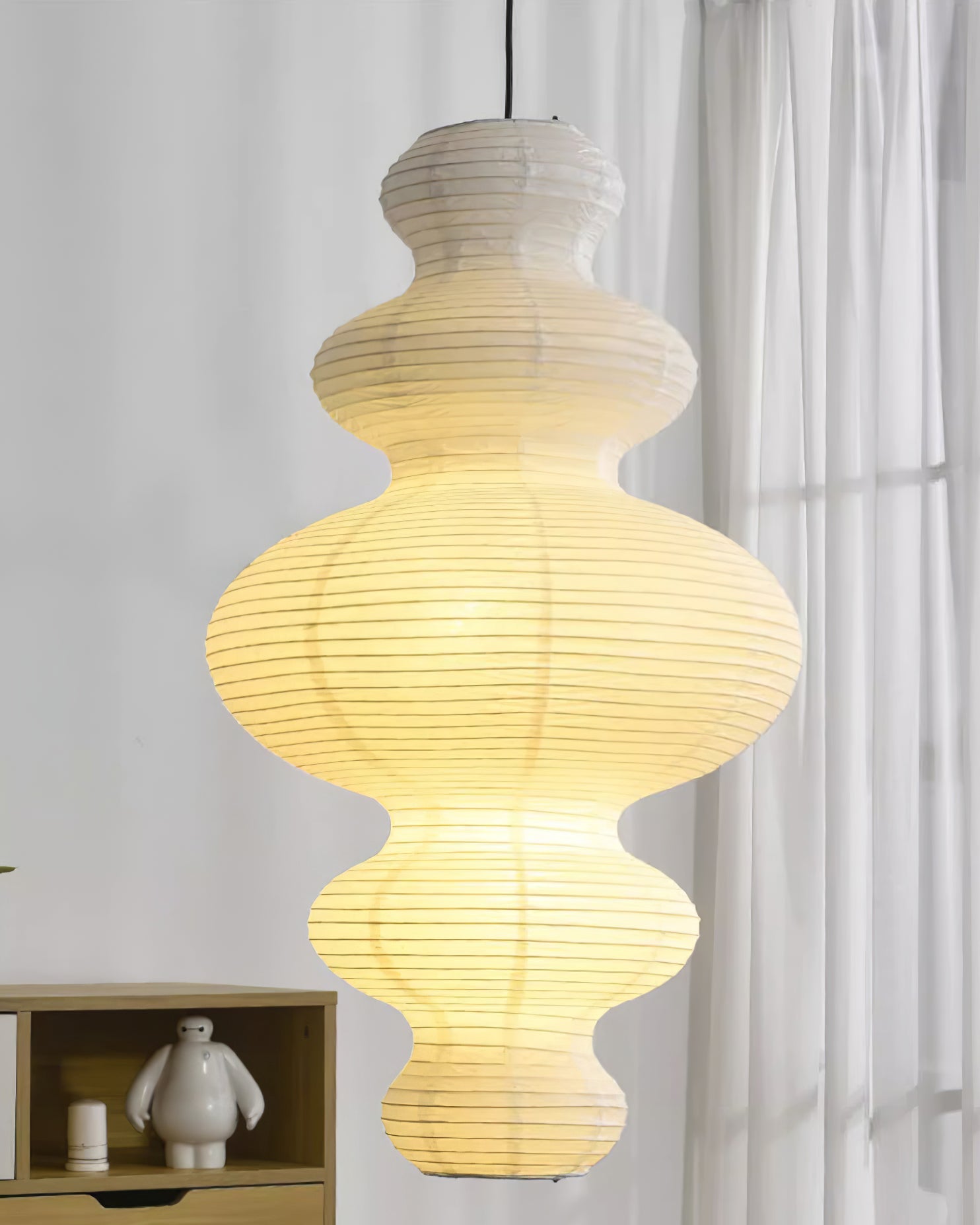 Akari Juni Pendant Swag Lamp - Modern Japanese Paper Lantern Light Fixture for Living Room, Bedroom & Dining Room Decor