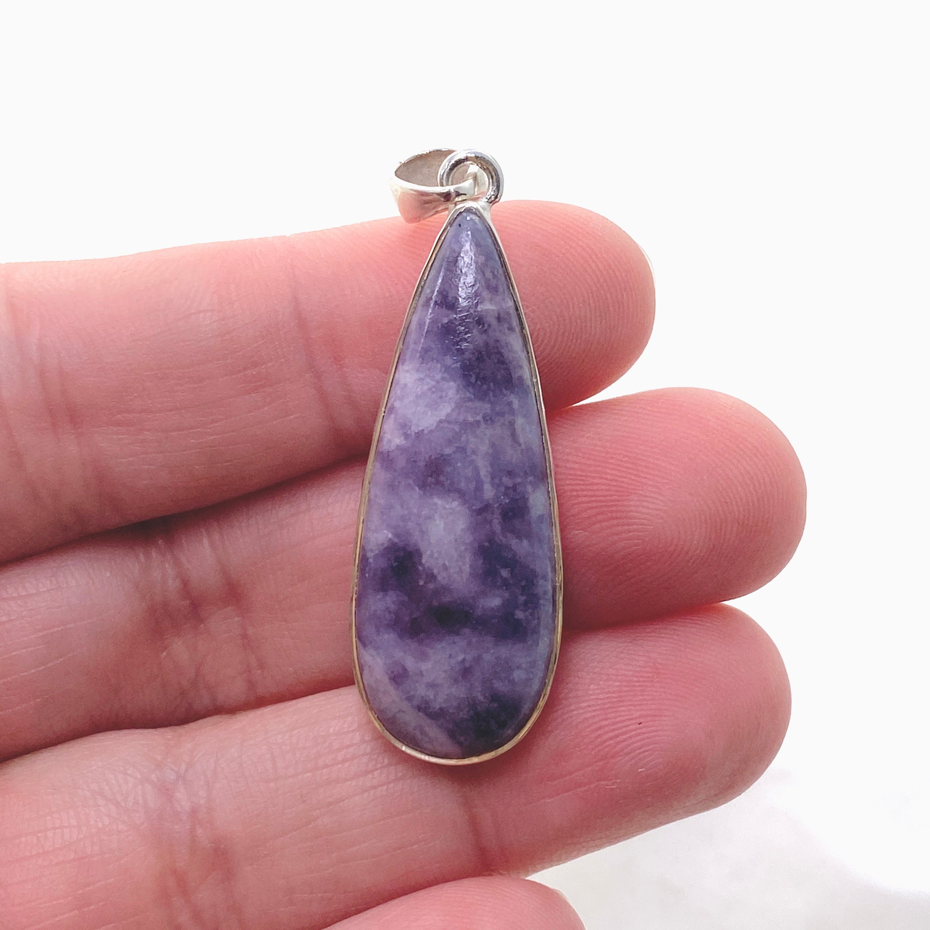 Lepidolite Teardrop Cabochon Pendant in Hammered Sterling Silver Setting KPGJ4610 - Healing Crystal Jewelry for Stress Relief & Meditation