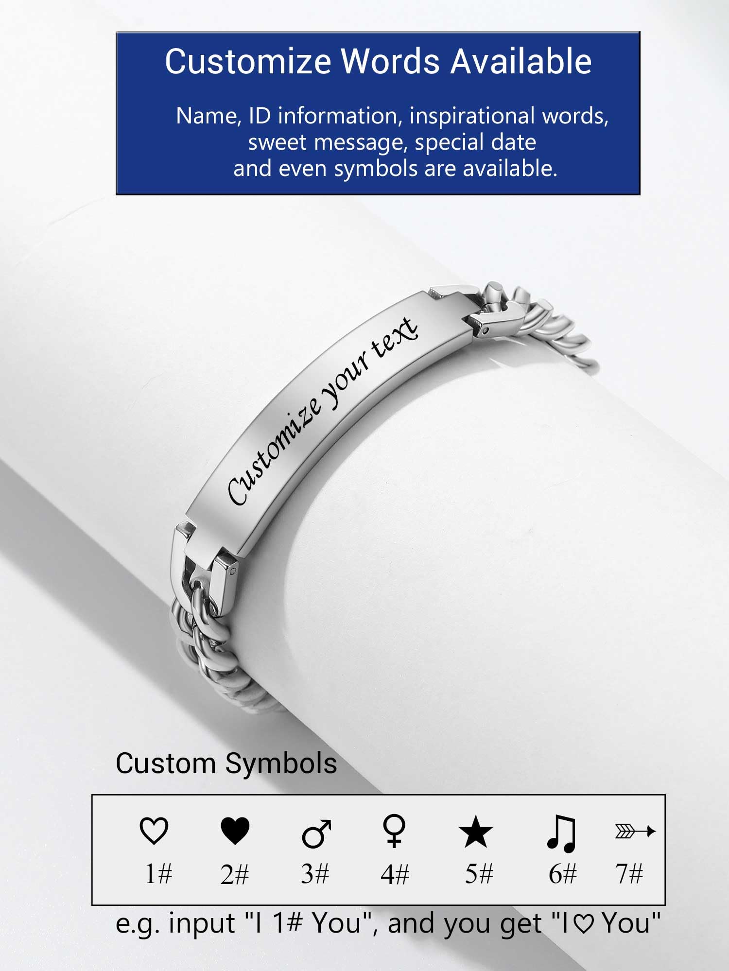Custom Engraved Stainless Steel Bracelet for Men & Women - Personalized Name, Date, Initial, Quote ID Bracelet (7.5