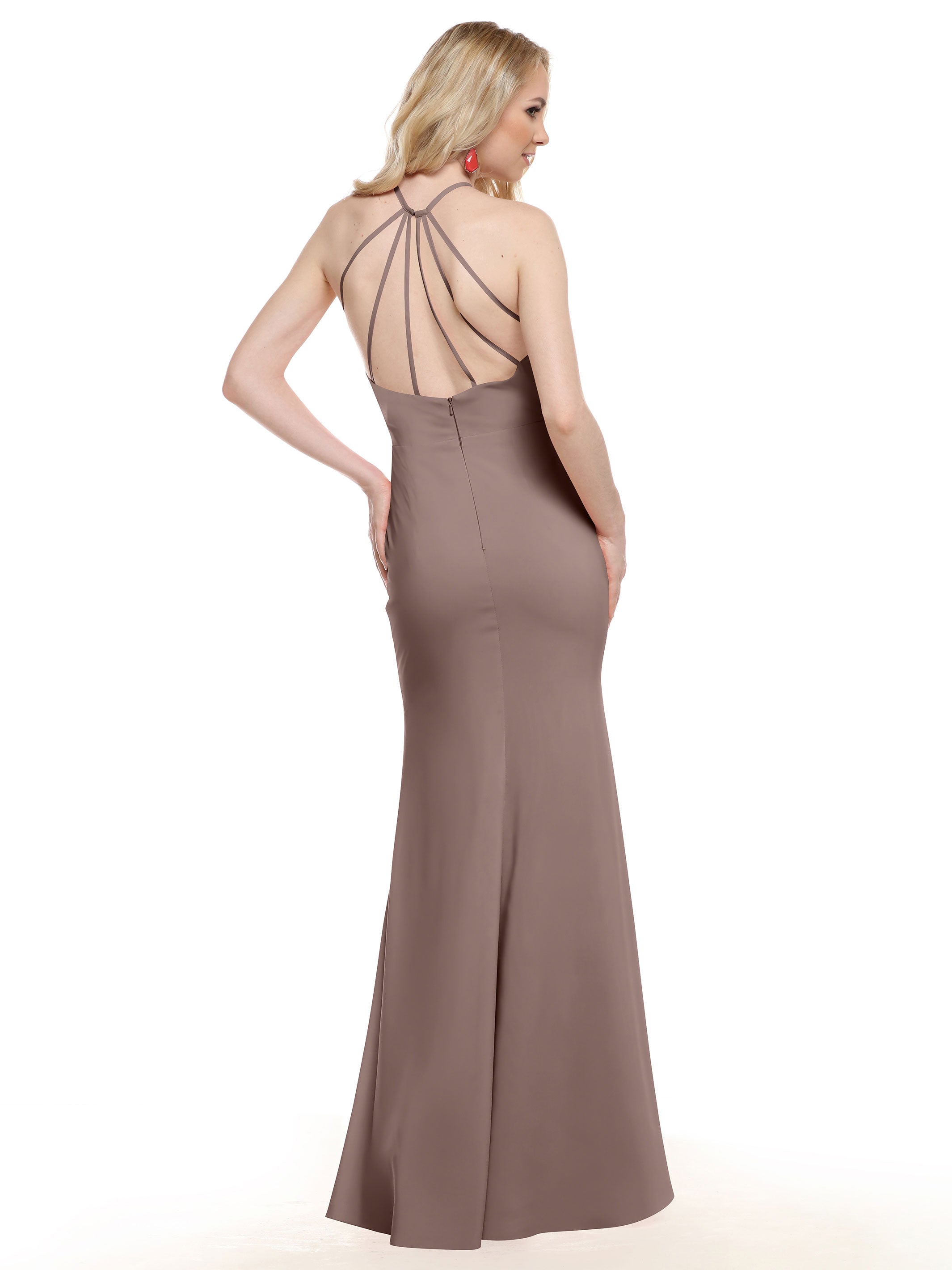 Elegant 83031 Fit and Flare Stretch Chiffon Bridesmaid Dress with Halter Neck & Thigh Slit - Perfect for Weddings, Prom, and Formal Events