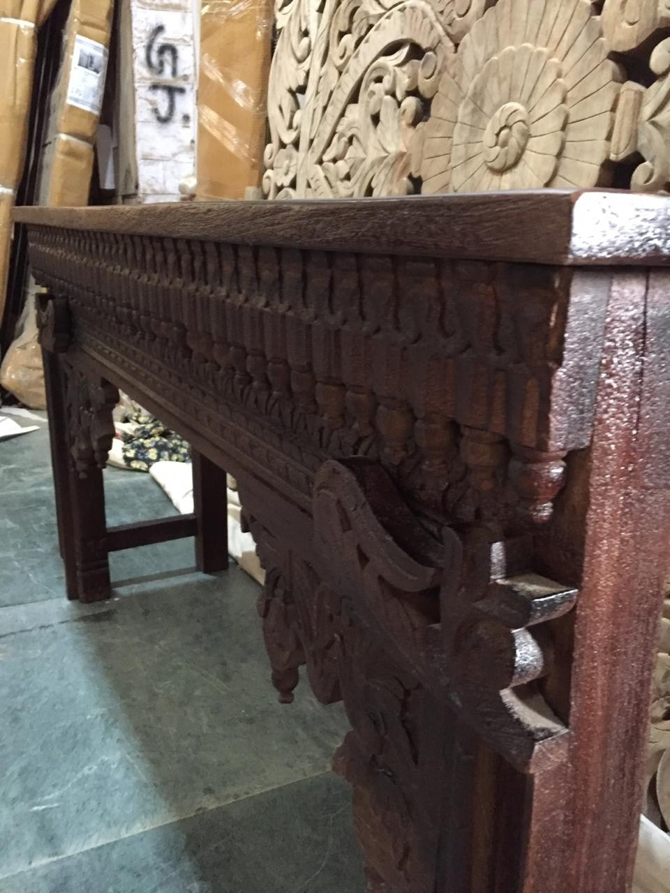 Hand Carved Indian Solid Wood Console Table - Elegant Brown Entryway Hall Table for Living Room, Foyer & Home Decor