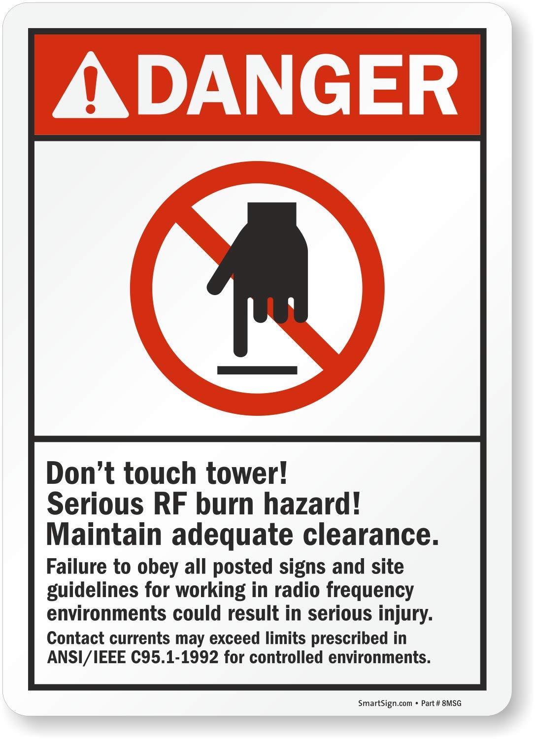 Danger Don't Touch Tower RF Burn Hazard Warning Sign - 14