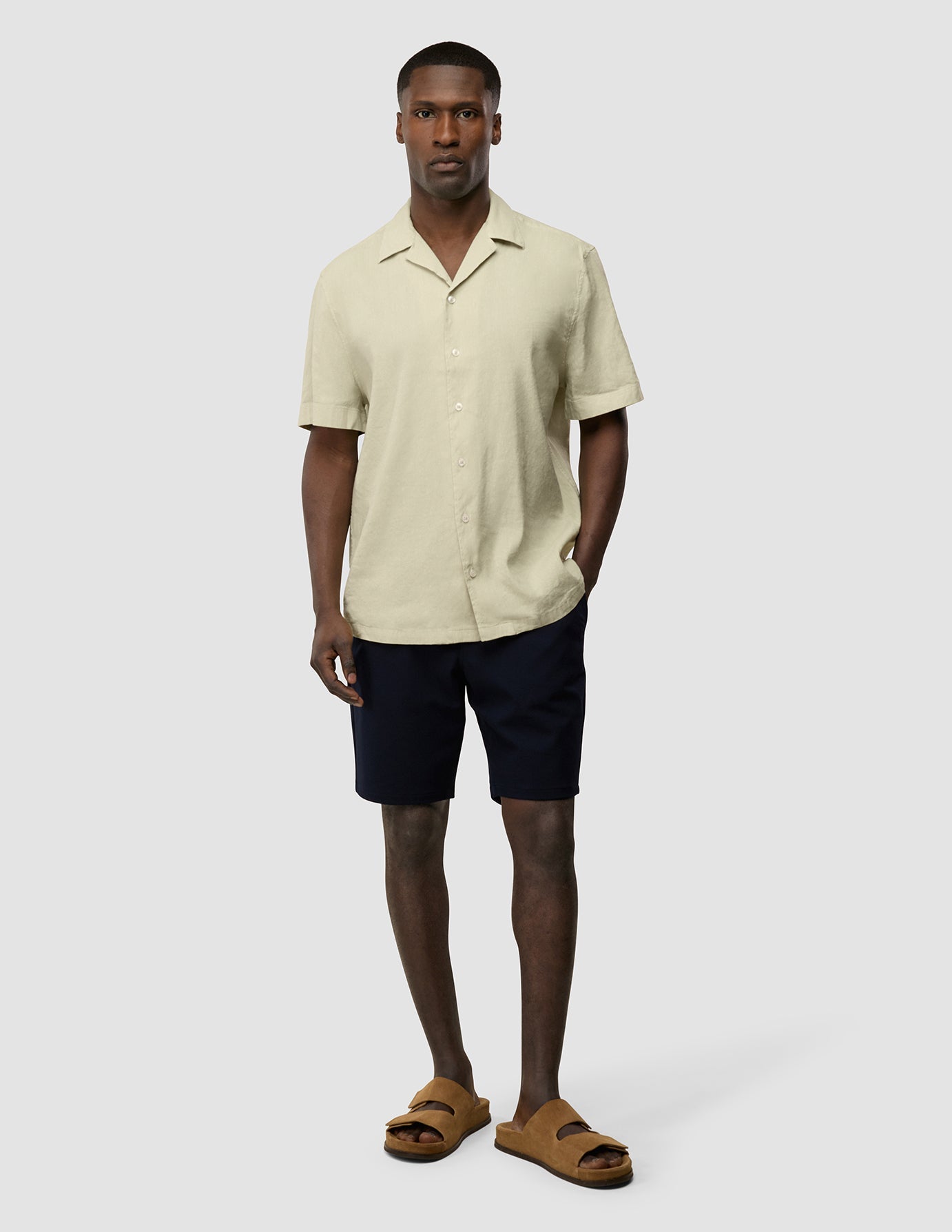 Premium Linen Bowling Short Sleeve Shirt - Soft Sand Color - Breathable & Comfortable for Summer Outings, Casual Wear, and Bowling Events