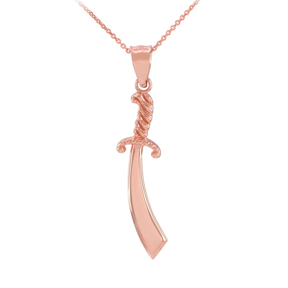 10K Rose Gold Islamic Scimitar Sword Pendant Necklace for Men - High Polish Finish - Perfect for Eid Gifts, Muslim Jewelry & Special Occasions