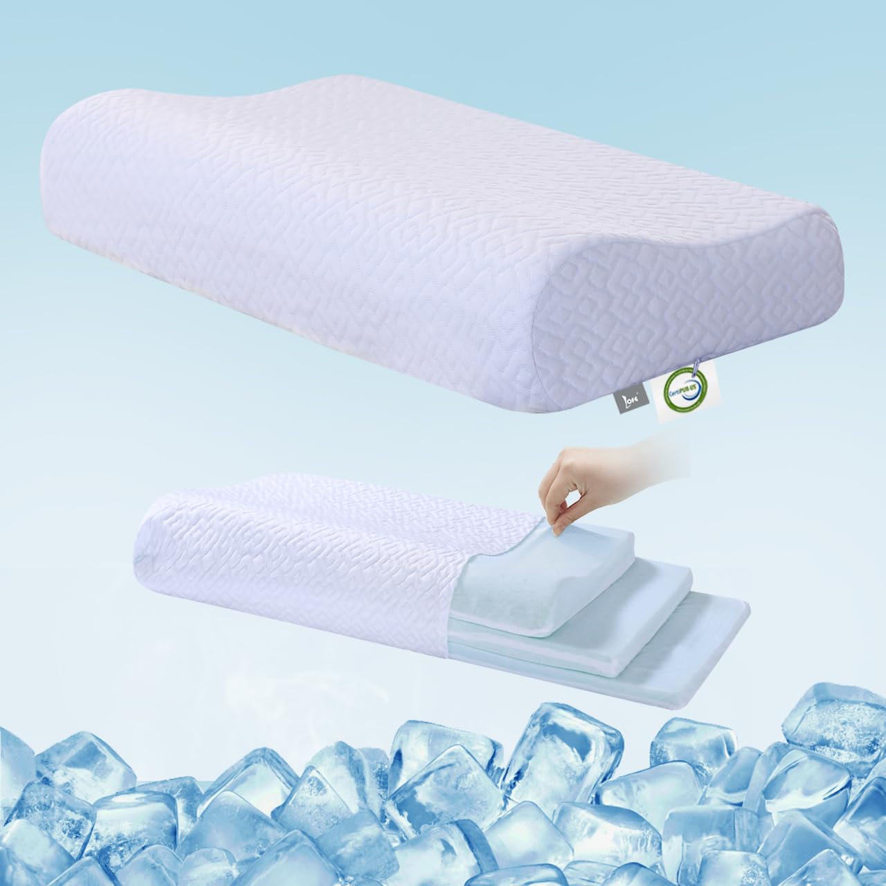LOFE Contour Pillow - Adjustable Memory Foam Cervical Pillow with 8 Height Options, Medium Firm Support for Neck Pain Relief | CertiPUR-US Certified Cooling Pillow for Side Sleepers & Hot Sleepers | Perfect for Back, Stomach & Side Sleeping Positions