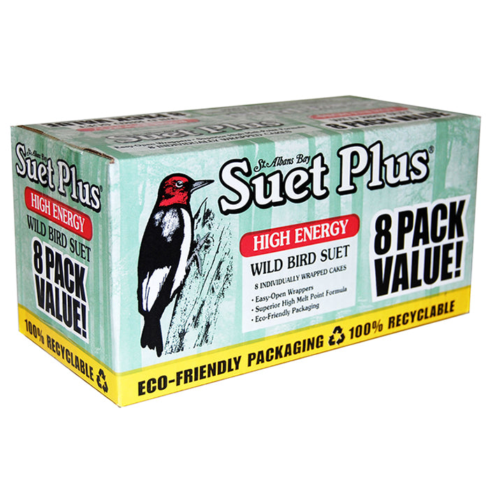 Suet Plus High Energy Suet Cakes - 8 Pack | Premium Wild Bird Food for Year-Round Feeding | Attracts Woodpeckers, Nuthatches & Songbirds