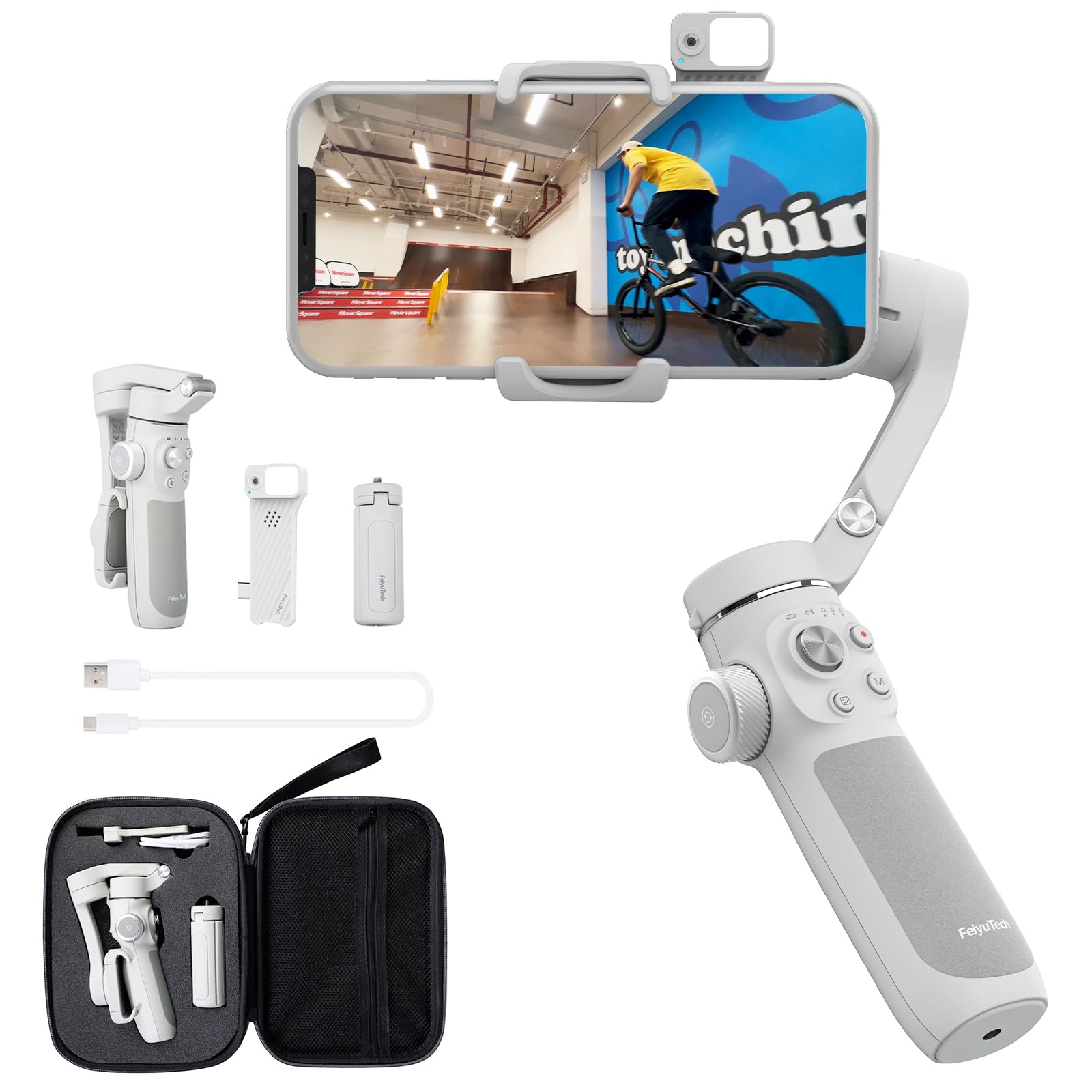 FeiyuTech VB4SE 3-Axis Smartphone Gimbal Stabilizer Kit with LED Light & AI Tracking Module, Storage Case - Perfect for TikTok Reels, YouTube Videos & Vlogging