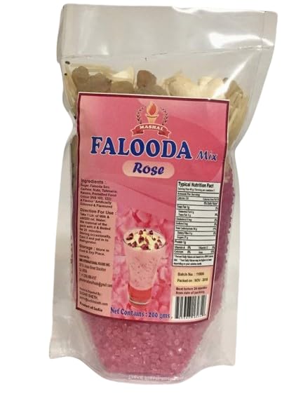 Mashal Rose Falooda Halal 200g - Premium Dessert Mix for Traditional Indian Sweets, Bubble Tea, and Summer Drinks - Perfect for Parties, Iftar, and Special Occasions