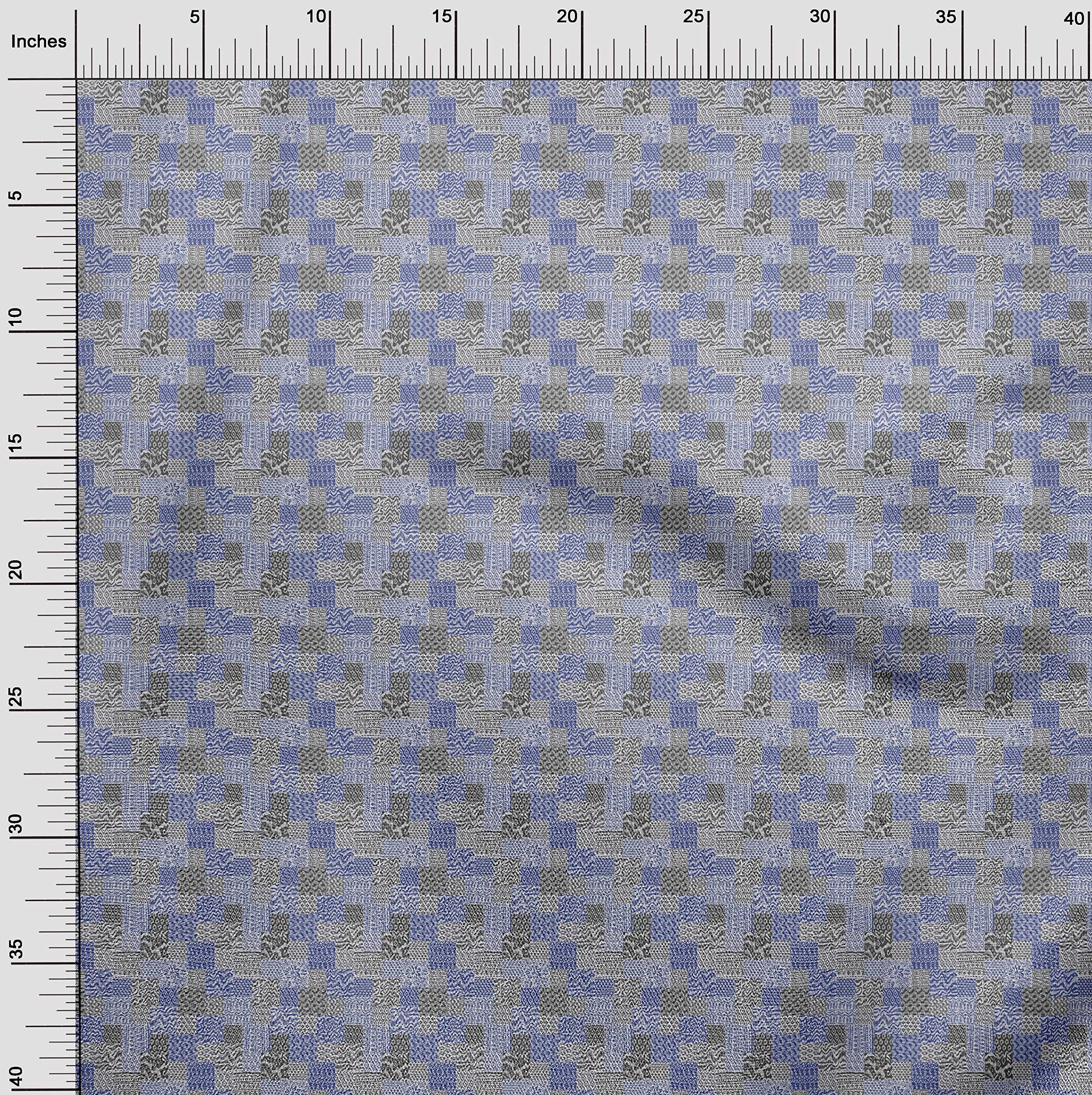 oneOone Polyester Spandex Medium Blue Ikat Print Fabric by The Yard - 56 Inch Wide Dress Material for DIY Fashion & Home Decor Projects