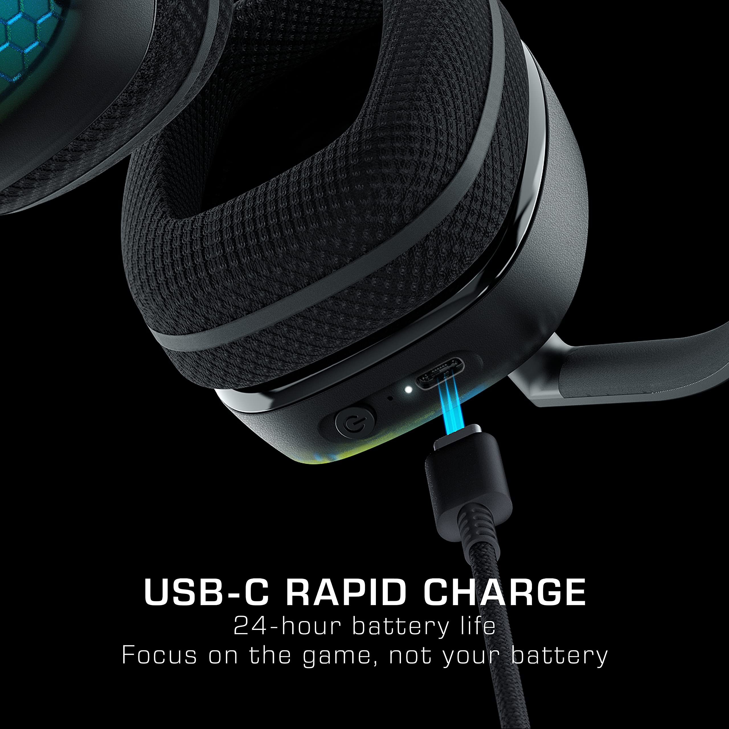 ROCCAT Syn Pro Air Wireless Gaming Headset for PC - Lightweight Design with 3D Surround Sound, Noise-Cancelling Mic, RGB AIMO Lighting & 24-Hour Battery Life - Large Black Computer Headphones for Competitive Gaming, Streaming & Esports