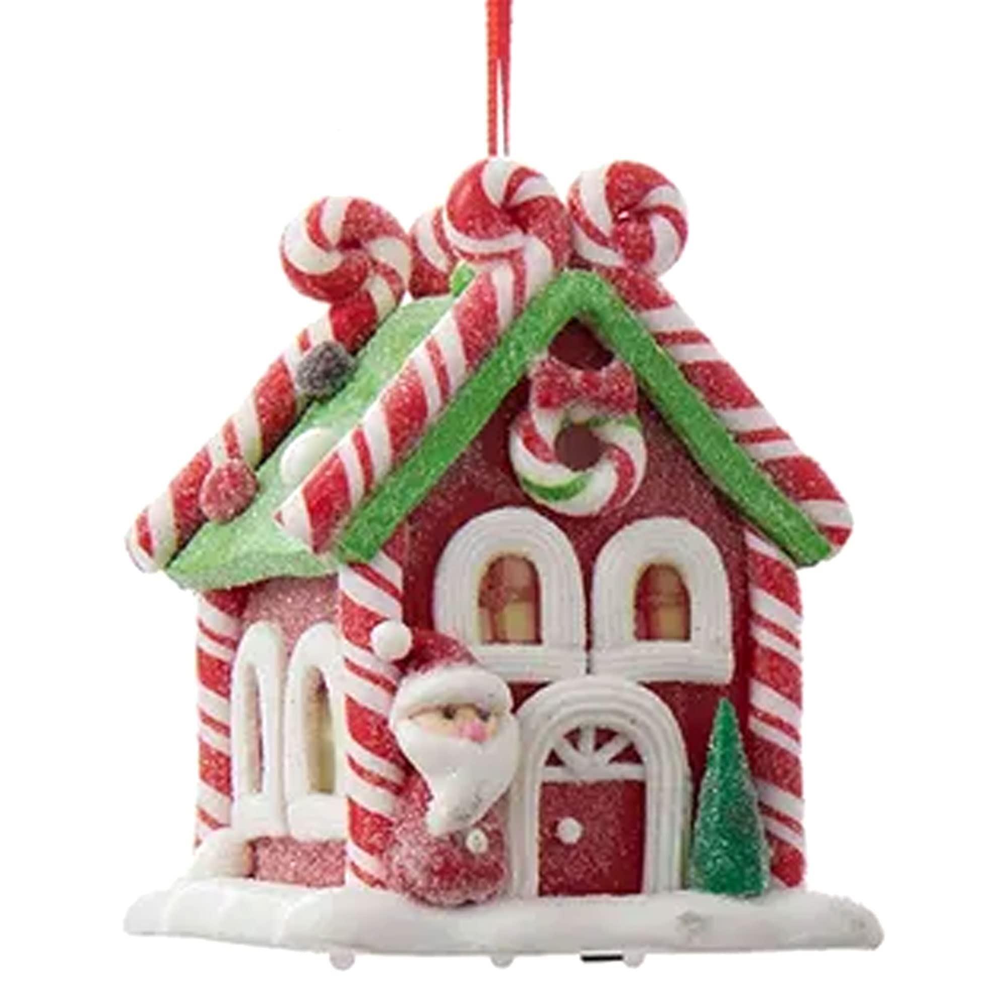 Kurt Adler Battery Operated LED Gingerbread House Christmas Tree Ornaments - 3 Pack Hanging Decor with String for Holiday, Xmas, Winter Home Decor - Perfect for Christmas Tree, Mantel, Window & Gift Giving
