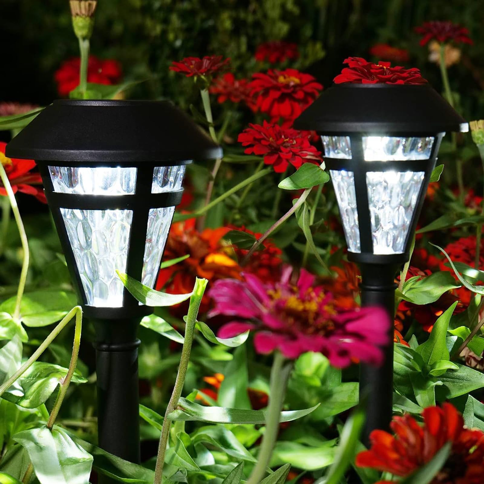 12 Pack Solar Pathway Lights Outdoor Waterproof - LED Landscape Lighting Auto On/Off Dusk to Dawn - Cold White Solar Garden Lights for Walkway, Sidewalk, Lawn, Patio, Yard - Perfect for Garden Decor, Driveway Lighting & Backyard Illumination