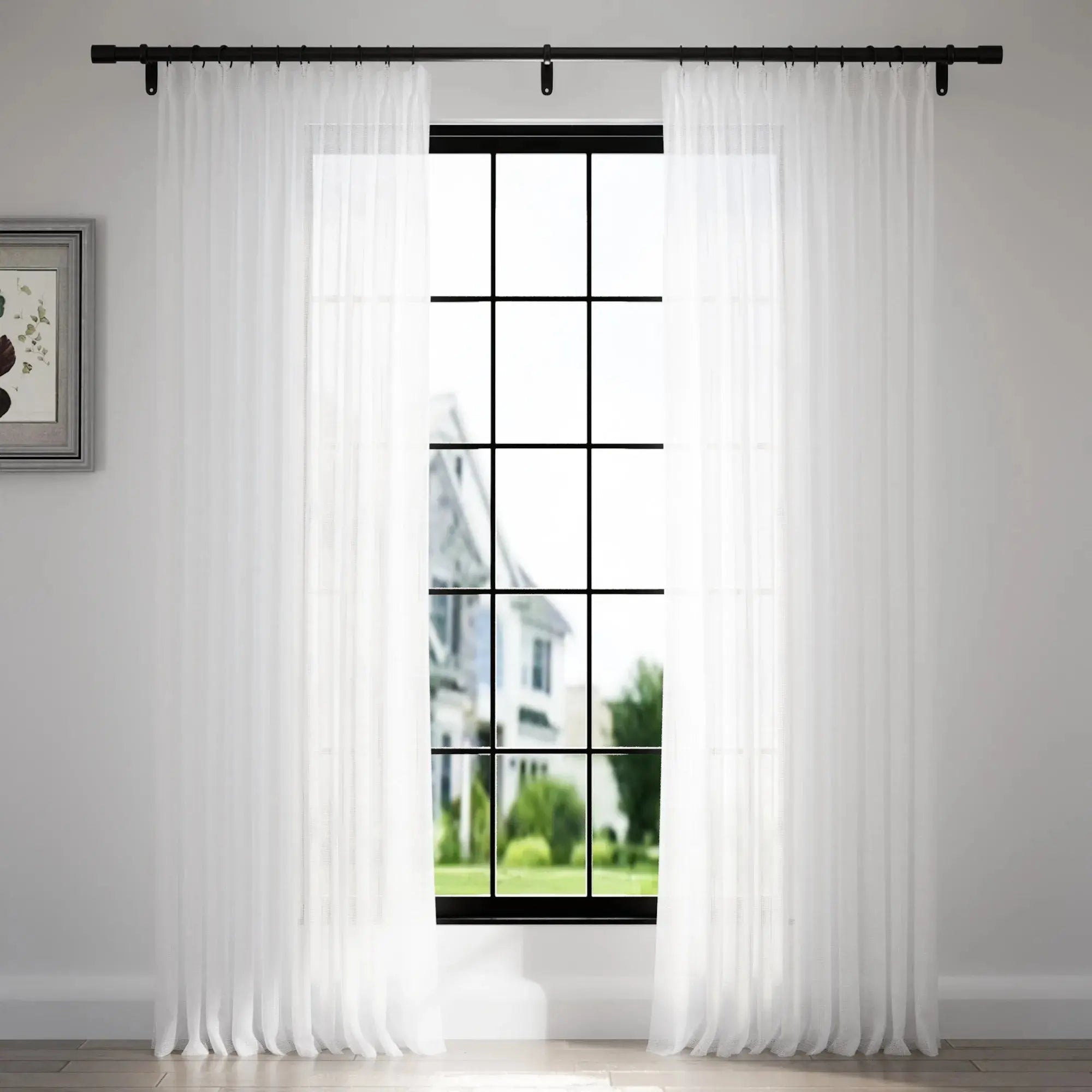 Florida Embossed White Semi-Sheer Pleated Curtains - Elegant Window Treatment for Living Room & Bedroom