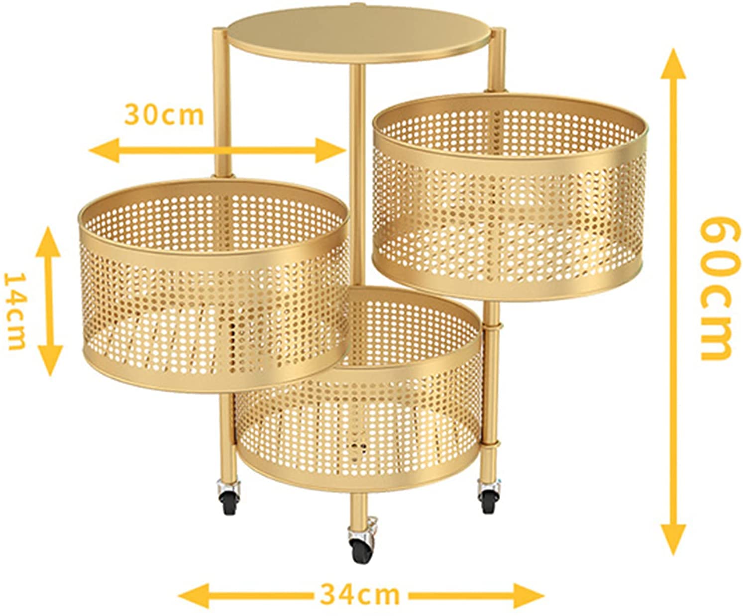 360° Rotating Floor-to-Ceiling Kitchen Storage Basket - 3/4/5 Tier Adjustable Fruit & Vegetable Organizer with Universal Wheels for Pantry, Supermarket, or Home Use
