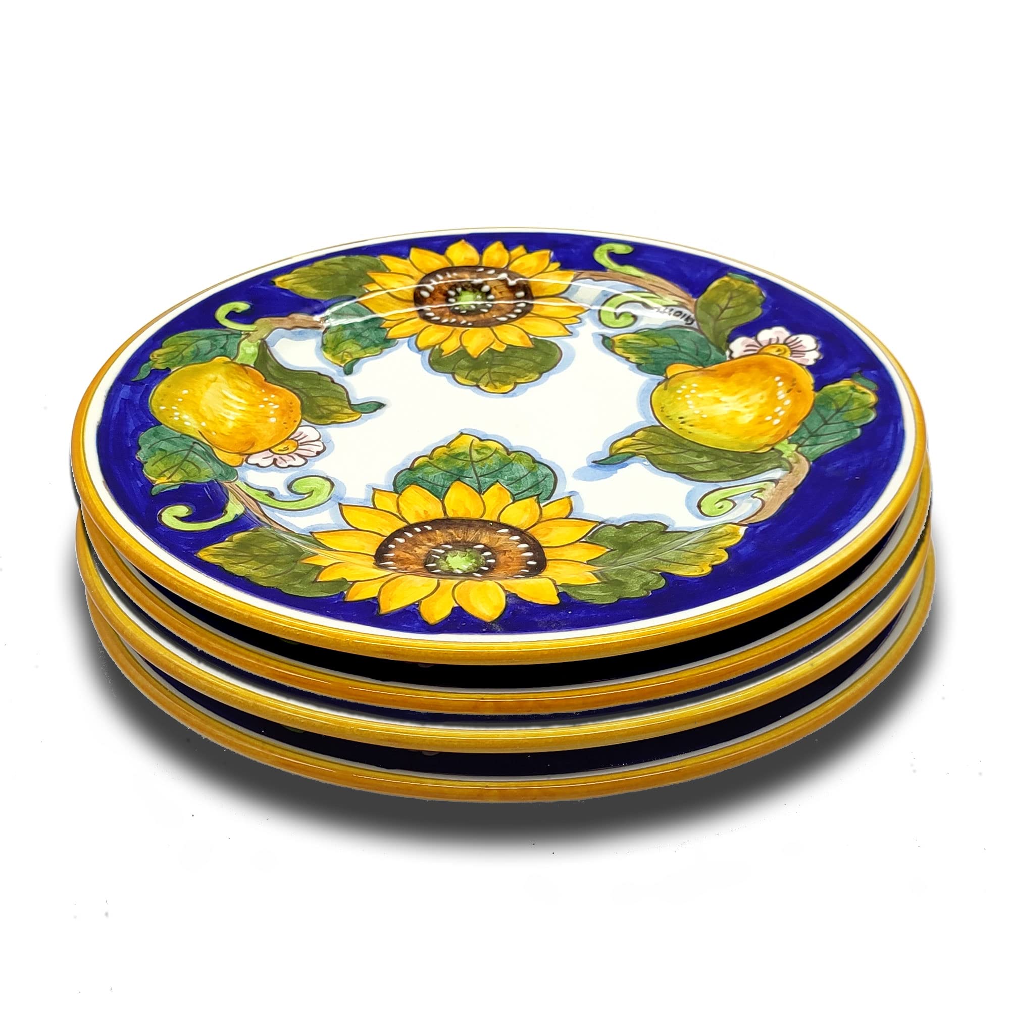 Italian Ceramic Dinnerware Set for 4 - Hand Painted Tuscan Kitchen Dishes with Lemons & Sunflowers - Authentic Italian Pottery Plates & Bowls - Elegant Home Decor - Perfect for Family Dinners, Entertaining Guests, and Rustic Kitchen Decor