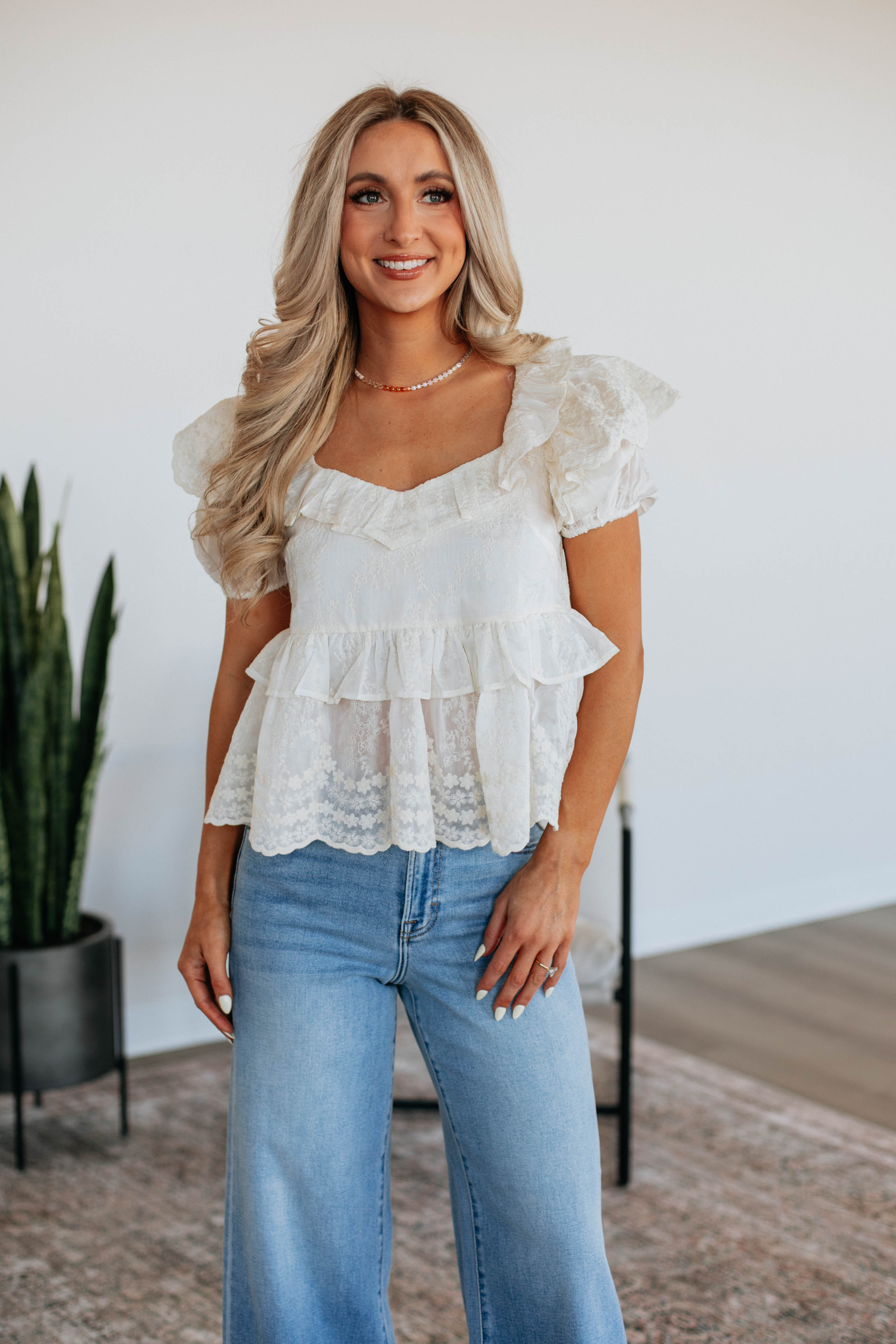 Ambrosia Babydoll Top in Ecru - Flirty & Feminine Lace Crop Top for Date Night & Special Occasions