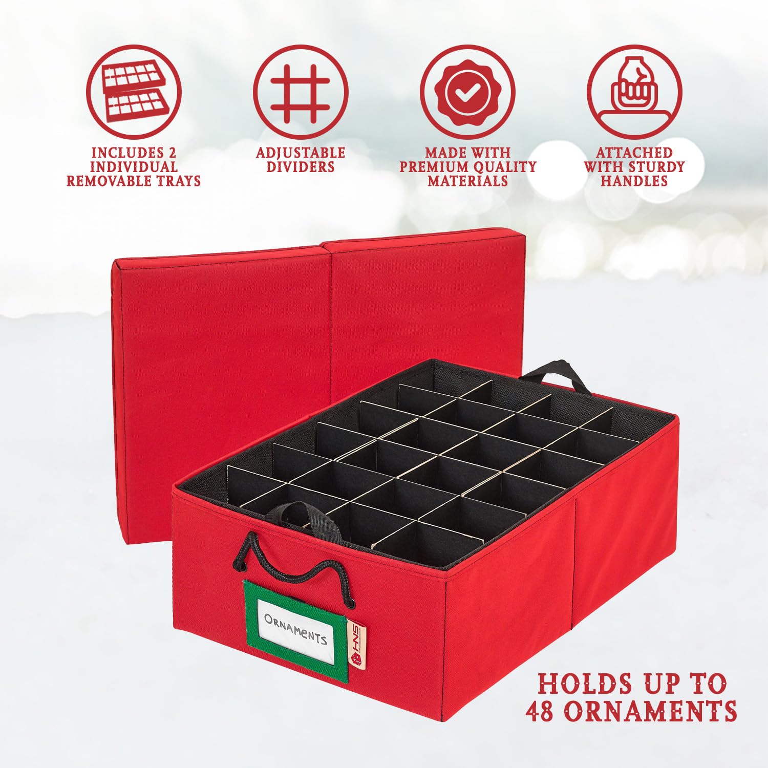 Christmas Ornament Storage Box with Dividers - Durable Holiday Decor Organizer with 2 Removable Trays Holds 48 Ornaments (3