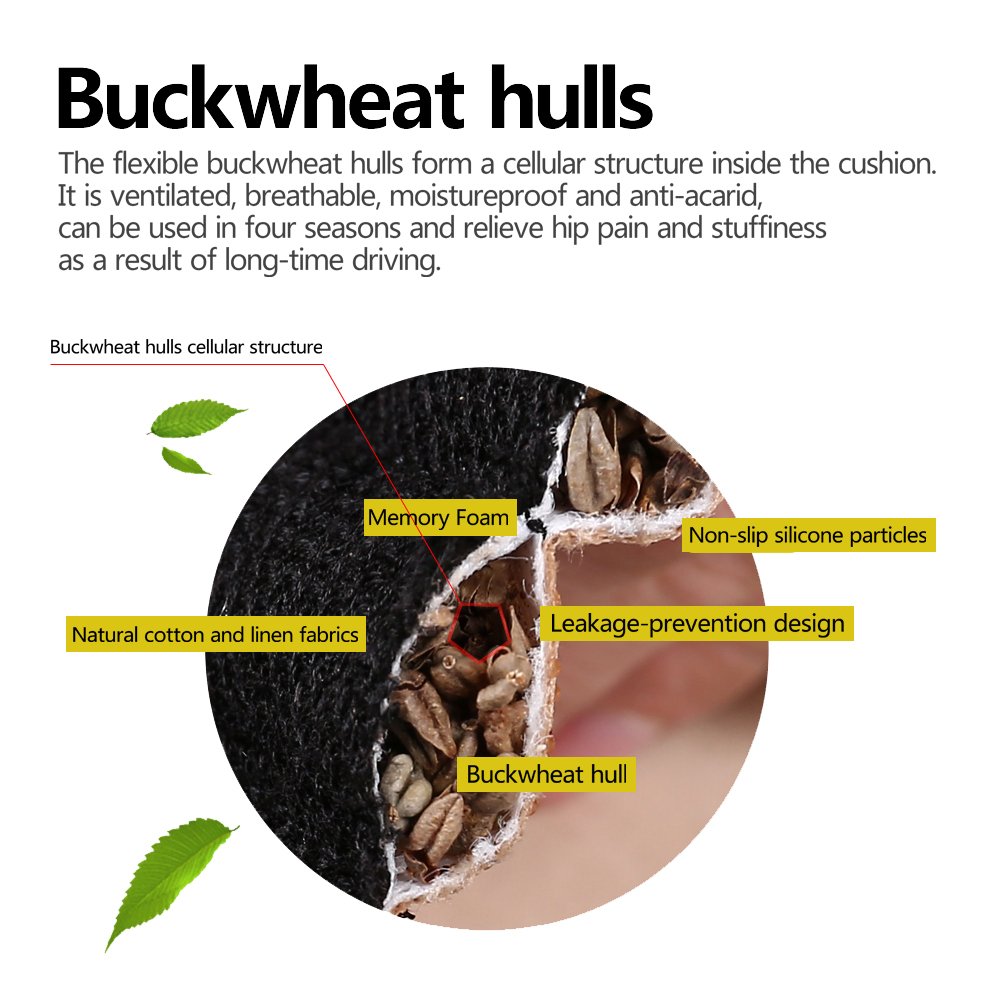 Premium Black Car Seat Covers with Buckwheat Hulls - Universal Fit for Sedan, SUV, Van & MPV Vehicles - Breathable Truck Seat Cushion & Bottom Car Seat Pads - Ergonomic Support for Long Drives & Commuting