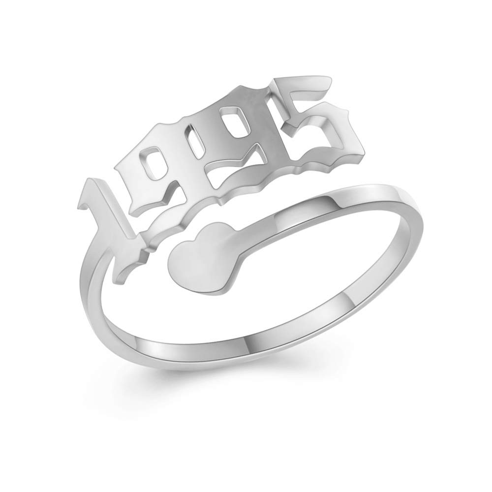 SKQIR Adjustable Initial & Birth Year Open Ring for Women - Gold/Silver Stainless Steel Promise Ring, Engagement Band, Wedding Jewelry - Perfect Gift for Girlfriend, Anniversary, Valentine's Day (Delicate Jewelry for Everyday Wear & Special Occasions)