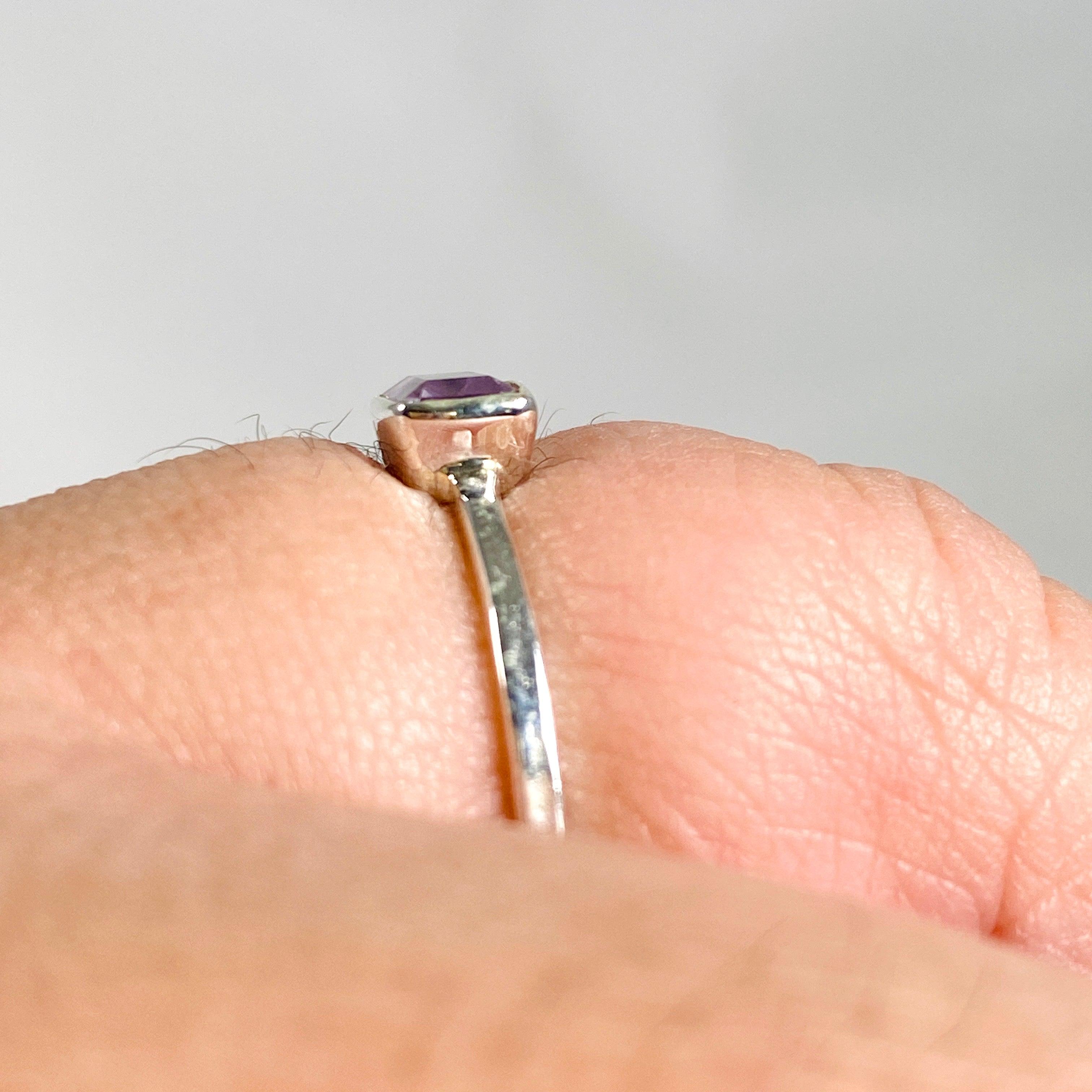 Amethyst Rectangular Faceted Fine Band Ring for Women - Sterling Silver 925 R3793 AM - Elegant Jewelry Gift for Birthday, Anniversary & Special Occasions