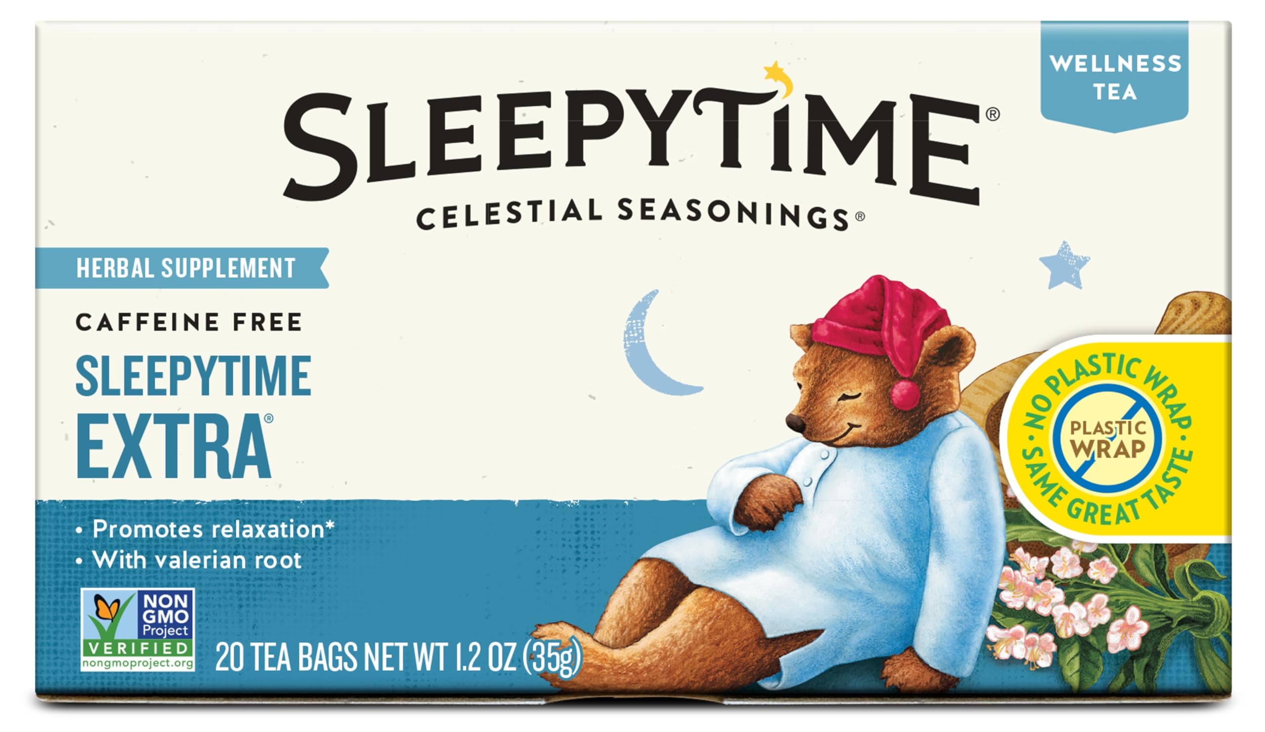 Celestial Seasonings Sleepytime Extra Herbal Tea with Chamomile & Valerian - 20 Tea Bags for Relaxation & Better Sleep - Perfect for Nighttime Routine & Stress Relief