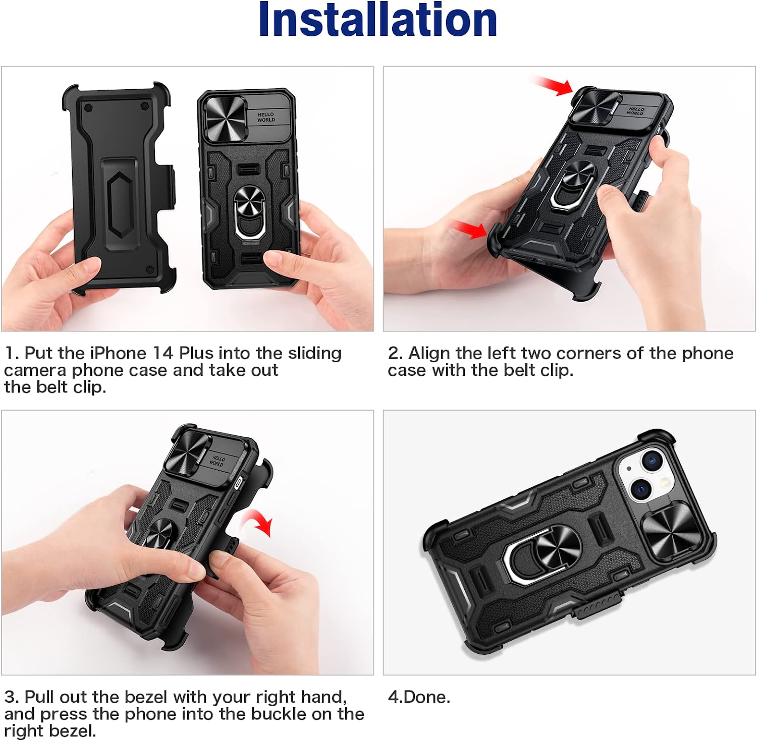 iPhone 14 Plus 5G Case with Slide Camera Cover, Magnetic Ring Kickstand & Heavy Duty Protection - Shockproof Armor Phone Cover for Work, Travel & Outdoor Activities (Black)