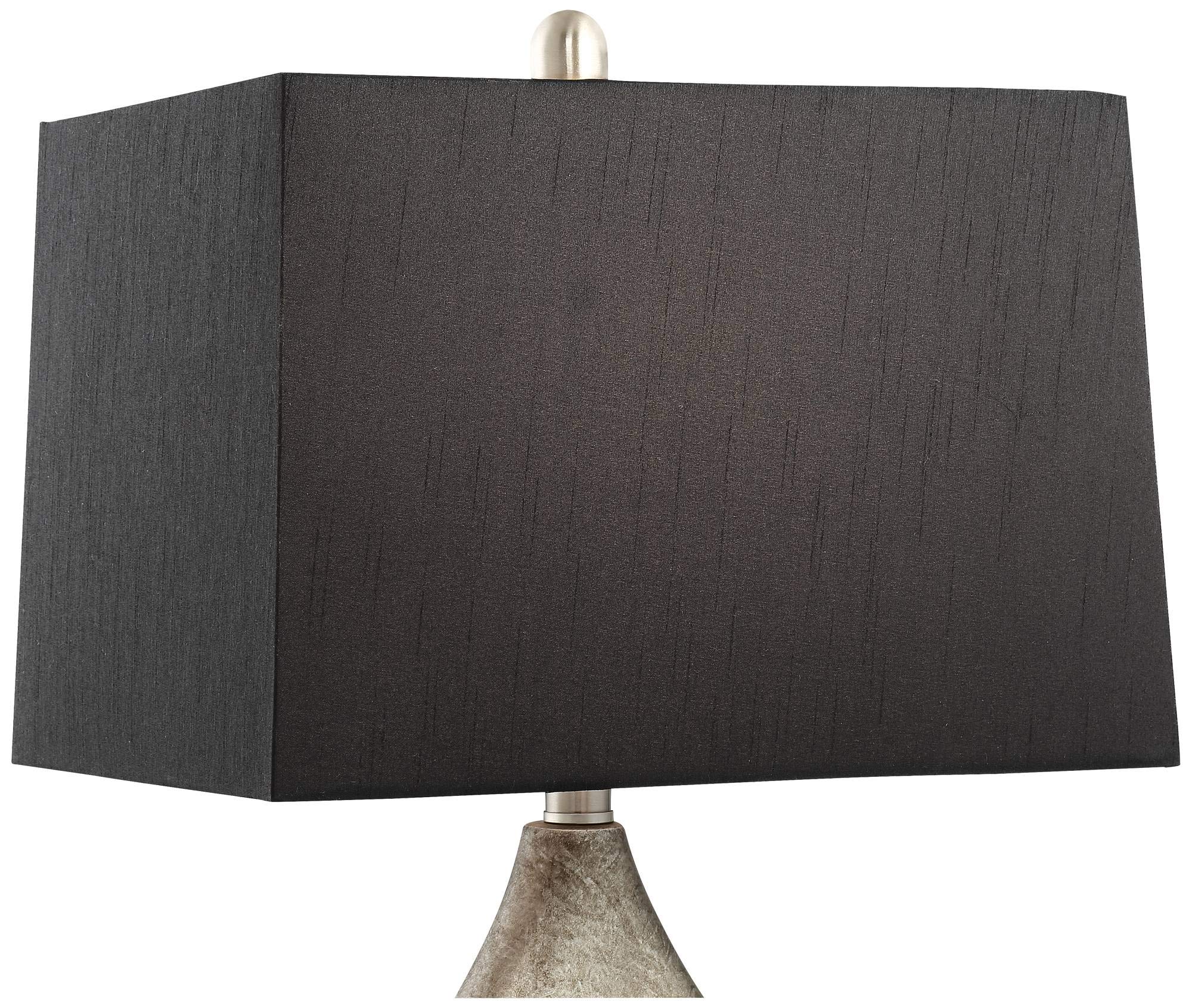 Regency Hill Marco Modern Art Deco Table Lamps - Set of 2 Silver Luxe Black Tapered Rectangular Shade Lamps, 25