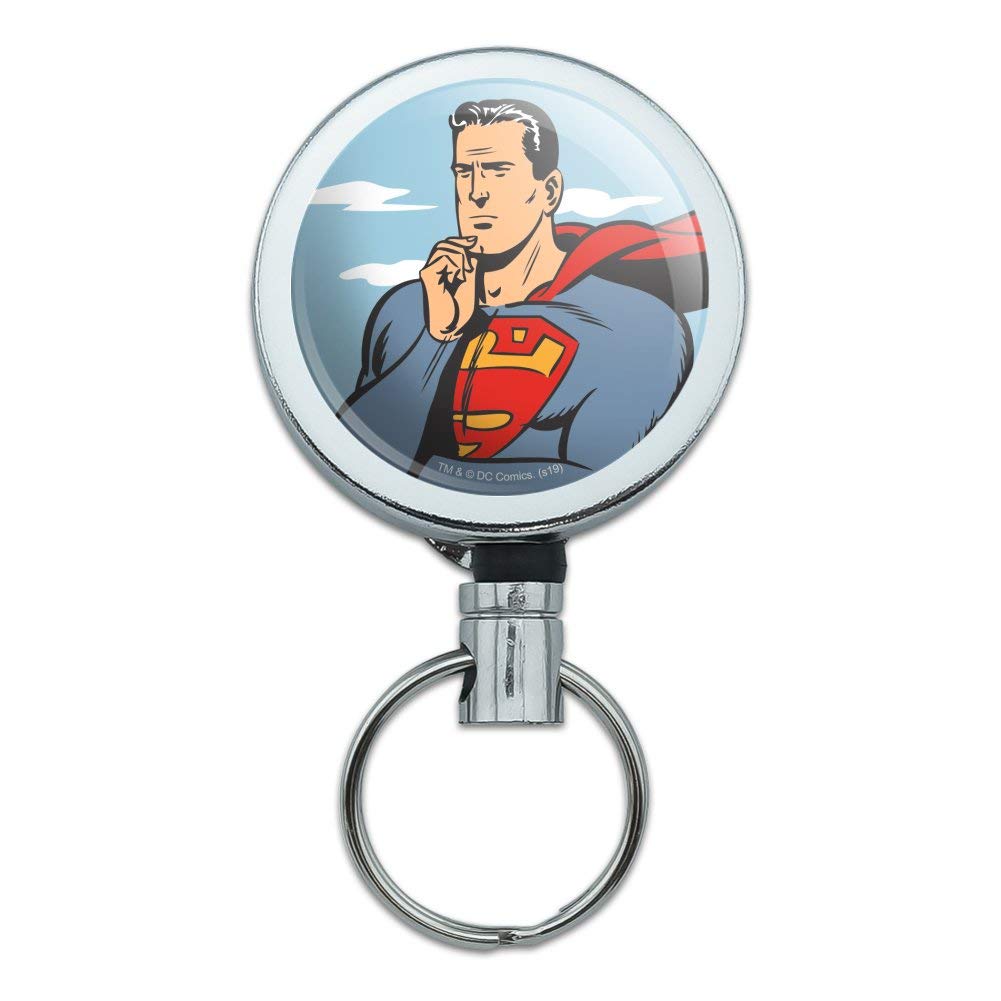 Superman Thinking Heavy Duty Metal Retractable ID Badge Holder - Key Card Reel with Belt Clip for Security, Office, and Hospital Work