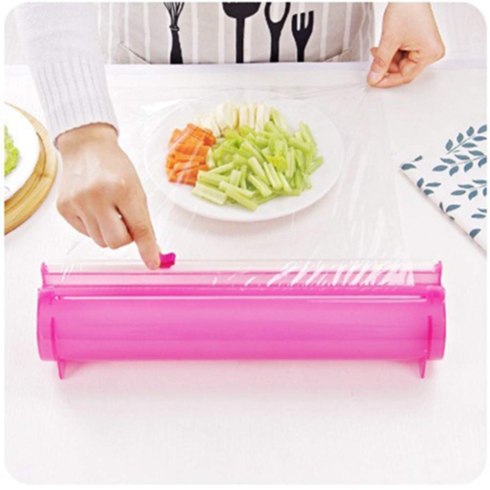 BPA-Free Plastic Wrap Dispenser with Slide Cutter - Reusable Food Vacuum Sealer for Freshness, Cling Film Storage & Dispenser - Ideal for Kitchen, Meal Prep & Leftover Preservation (Pink)