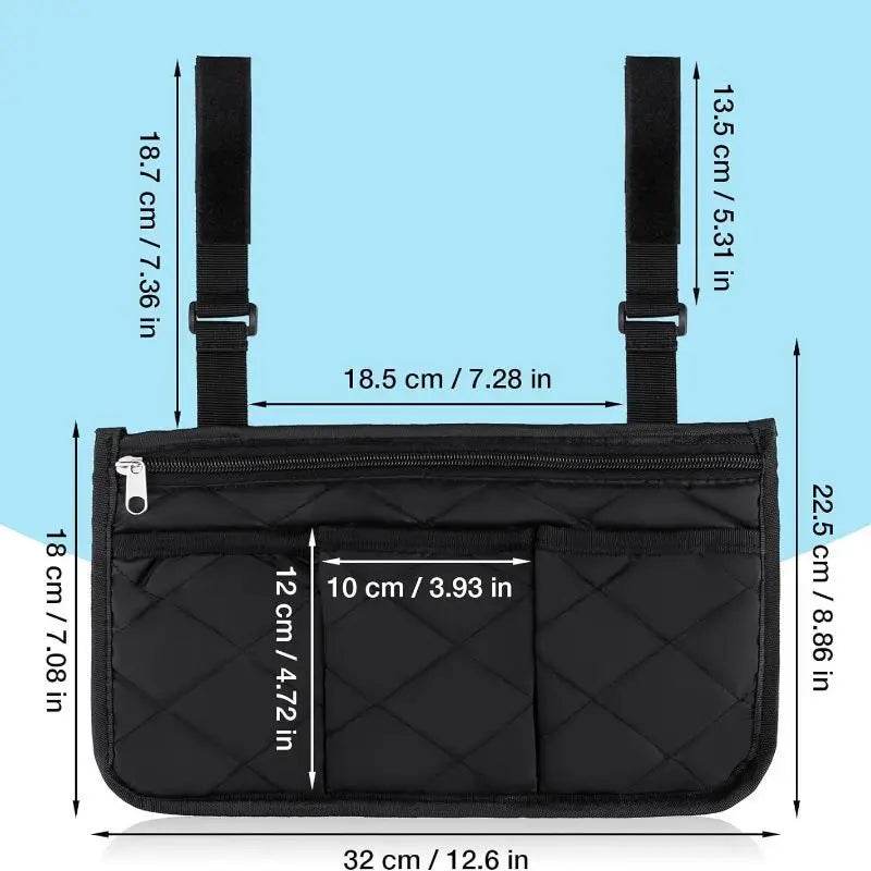 Portable Wheelchair Side Pouch Organizer - Waterproof Storage Bag with Multiple Pockets for Medical Supplies, Phone & Essentials - Ideal for Disabled & Elderly Mobility Assistance