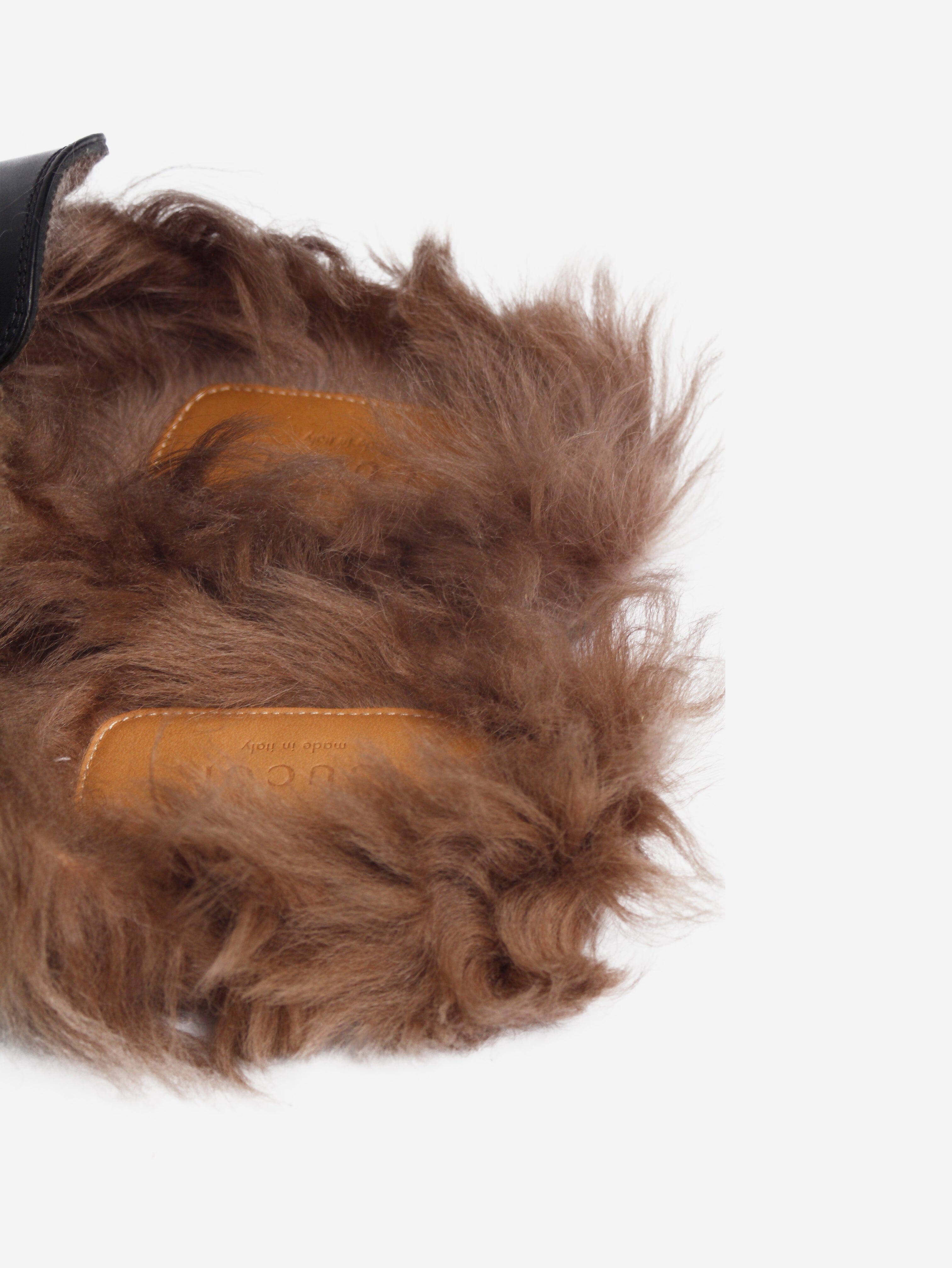 Black Princetown Fur-Lined Slippers for Women - Soft Indoor/Outdoor House Shoes - Size EU 38 (US Women's 7-8) - Cozy Winter Home & Lounge Wear for Comfort & Warmth