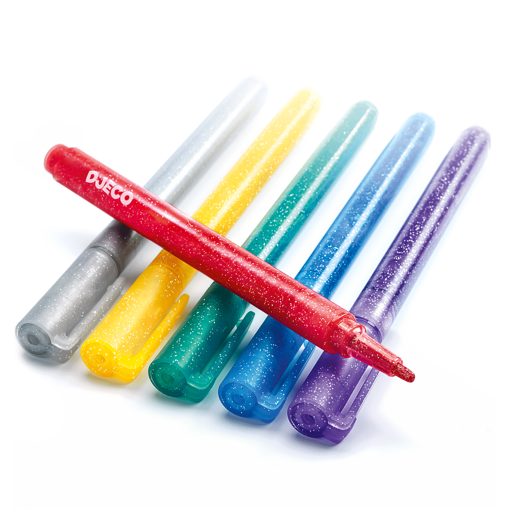 Set of 12 Glitter Marker Pens by Djeco - Vibrant Colors for Kids Art Projects, DIY Crafts & School Supplies