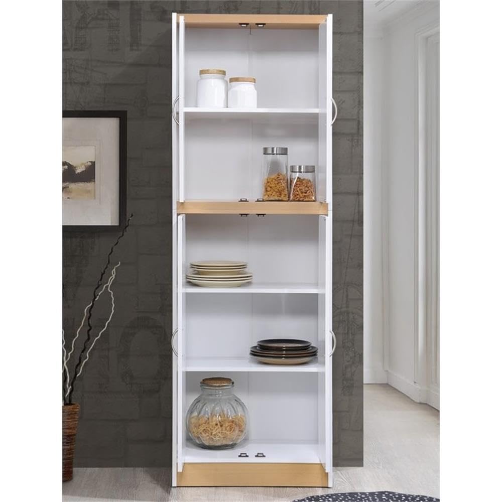 White Wooden Kitchen Pantry Set - 4 Shelf Storage Organizer for Home & Kitchen (Set of 2) - Perfect for Pantry Organization, Spice Storage & Small Space Saving