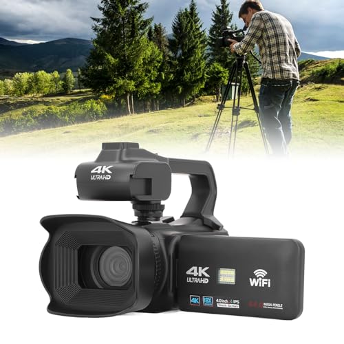 4K Vlogging Camera with 64MP & 18x Digital Zoom - WiFi Night Vision Camcorder with 4-inch Touch Screen, Microphone, Remote Control & Fill Light - Perfect for YouTube, Travel Videos, Live Streaming & Low Light Recording