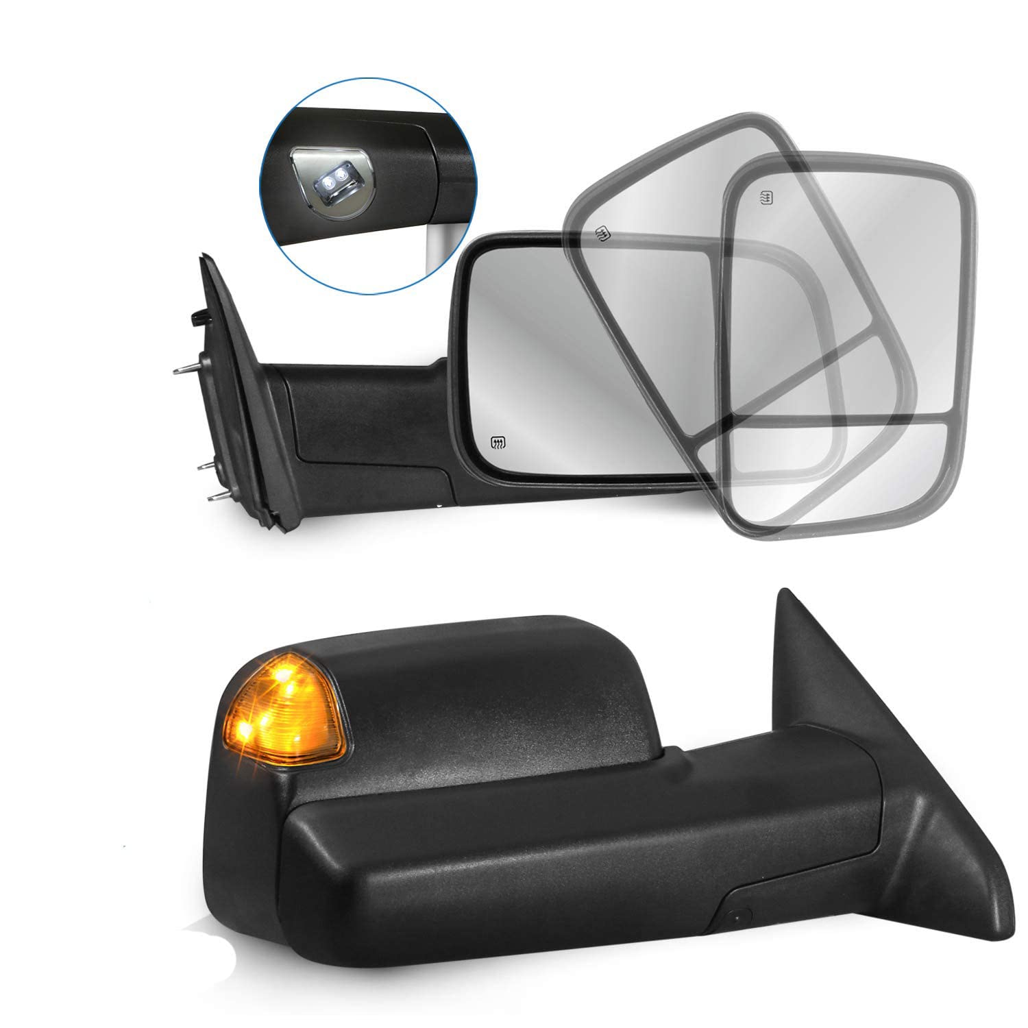 MOSTPLUS Power Heated Mirror with Foldaway LED Turn Signal & Puddle Lights - Compatible with 2009-2018 Ram 1500/2500/3500 & 2019-2023 Ram 1500 Classic (Includes Ambient Temperature Sensor) - Perfect for Winter Driving & Nighttime Visibility