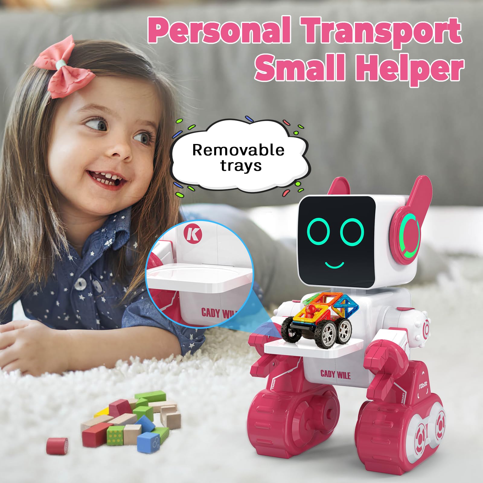Smart Robot Toy for Kids - Programmable RC Robot with LED & Coin Bank, Perfect Gift for Boys & Girls (Pink) - Play & Learn STEM Toy