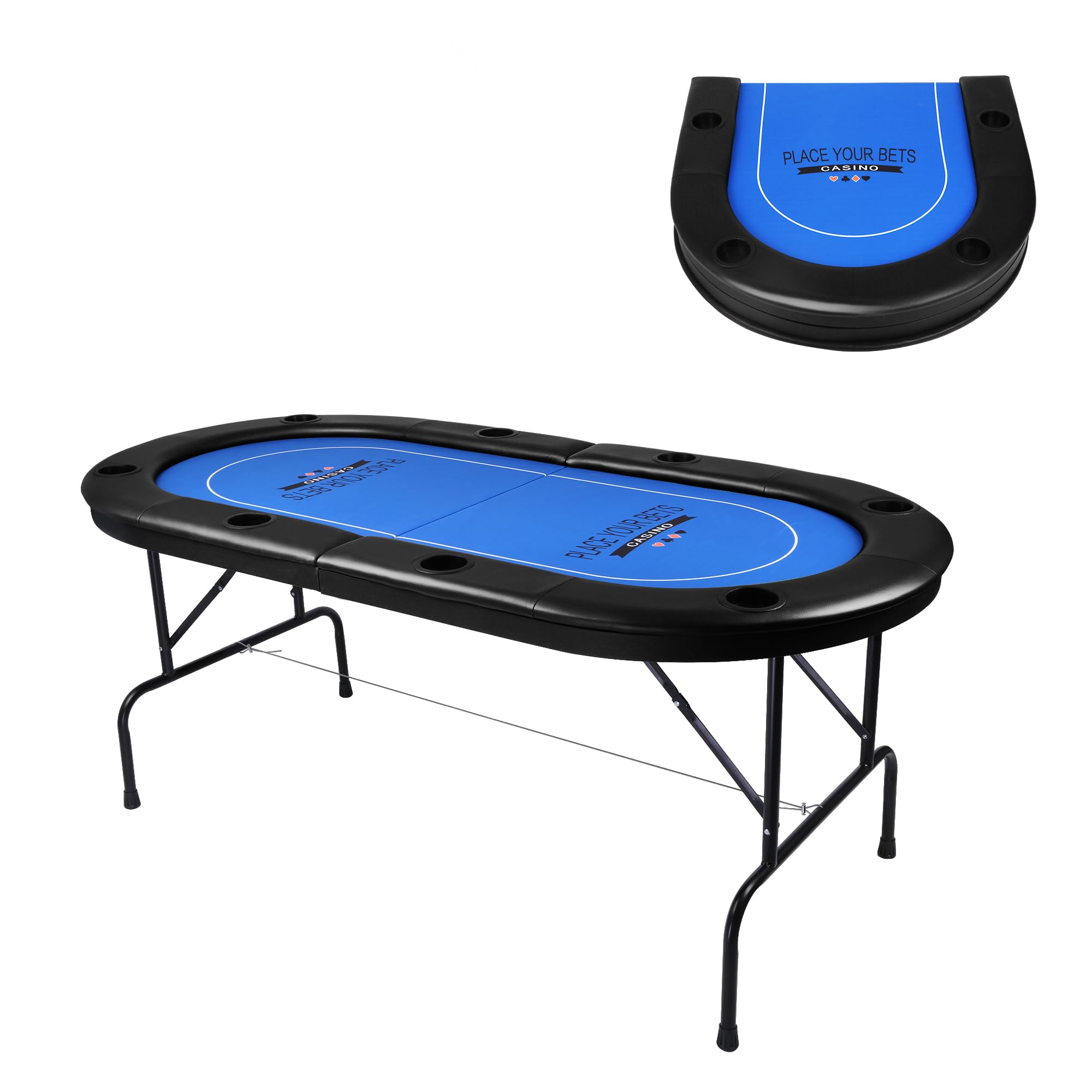 Foldable Poker Table for 8 Players - Texas Holdem, Blackjack & Baccarat Casino Game Table - Portable Folding Card Table in Blue - Perfect for Home Game Nights & Casino Parties