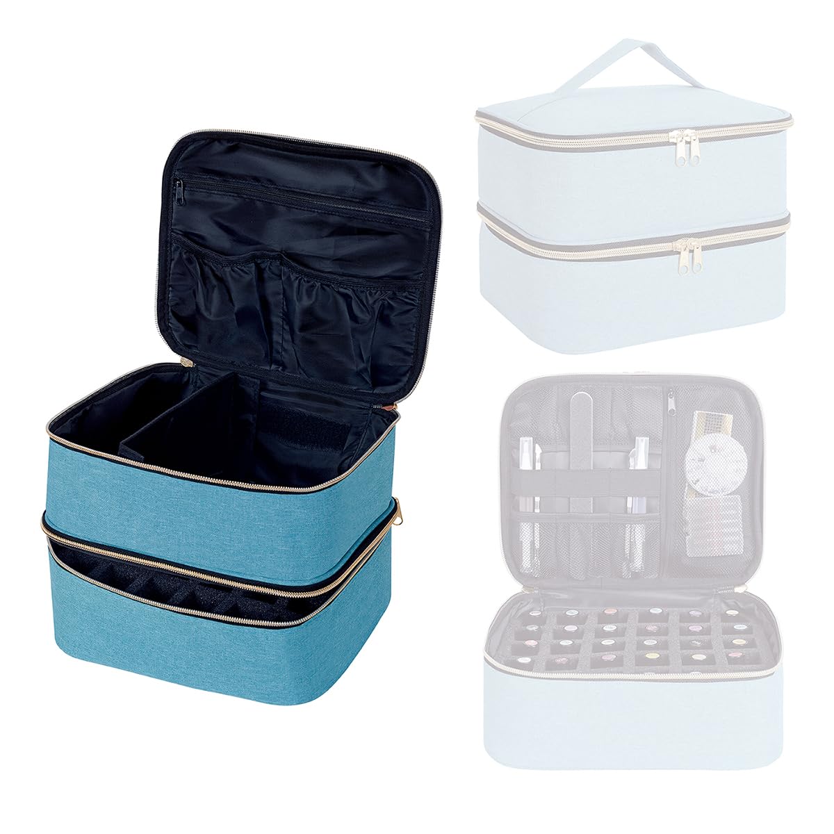 Portable Nail Polish Organizer - Double Layer Storage Case Holds 30 Bottles (15ml/0.5oz) with Adjustable Dividers for Nail Polish, Manicure Tools & Travel - Light Green | Perfect for Salon Professionals, Home Nail Care & On-the-Go Touch Ups